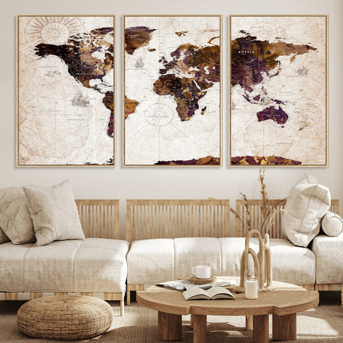 53400857-MGV-CV-36X24 - Blue Watercolor World Map Canvas Print – Framed Modern Wall