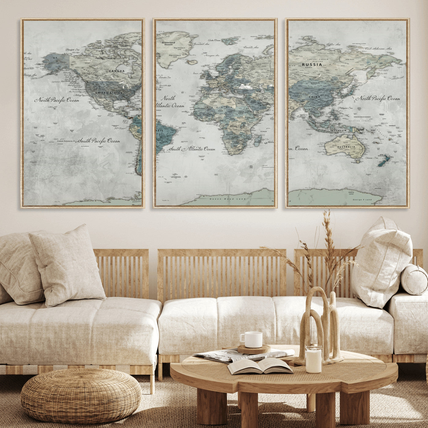 91132939-MGV-CV-36X24 - World Map Wall Art Canvas Print, Modern Decorative Framed Map Artwork Prints for Living Room, Office, Bedroom Wall Decor