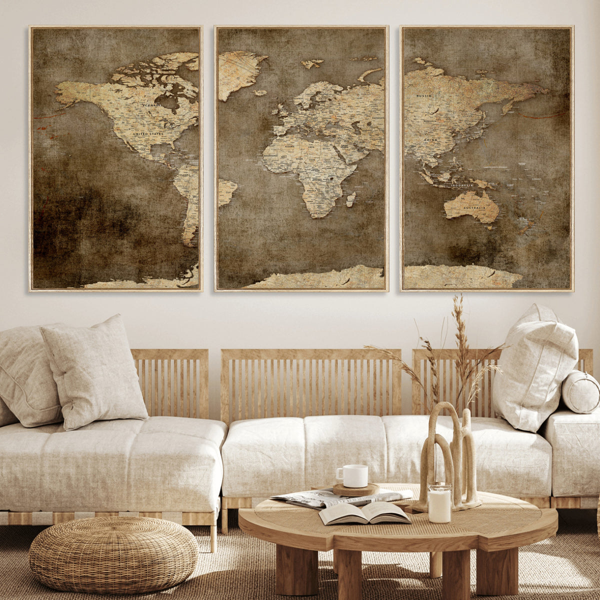 35847542-MGV-CV-36X24 - Dark Vintage World Map Canvas Wall Art Print, Antique Map