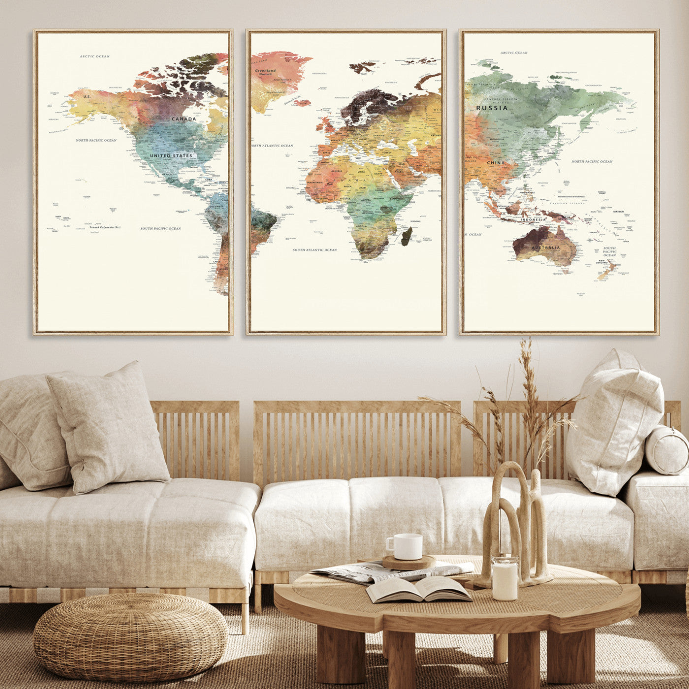 64206059-MGV-CV-36X24 - World Map Wall Art Canvas Print, Modern Decorative Framed Map Artwork Prints for Living Room, Office, Bedroom Wall Decor