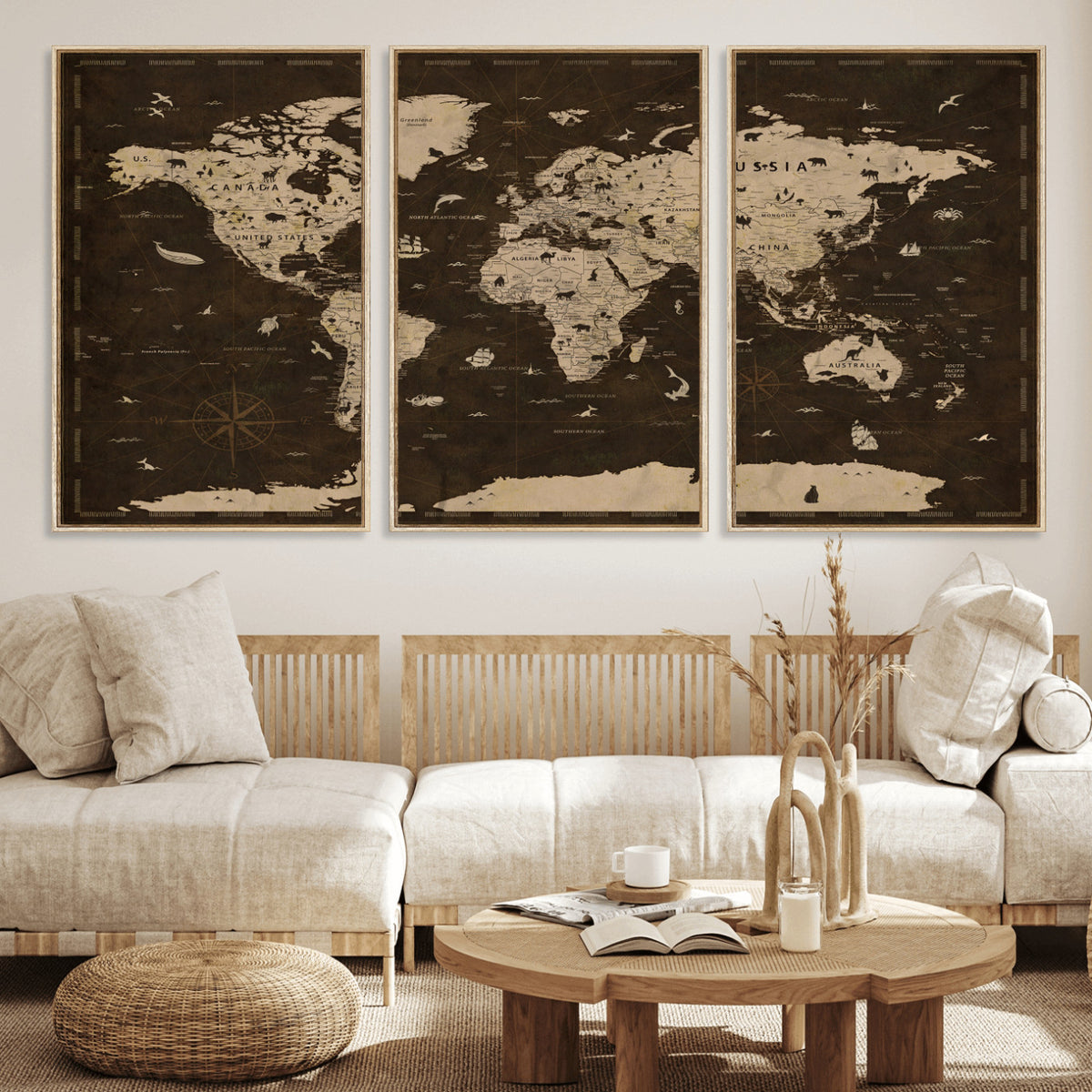 44276398-MGV-CV-36X24 - World Map Wall Art Canvas Print, Modern Decorative Framed Map Artwork Prints for Living Room, Office, Bedroom Wall Decor