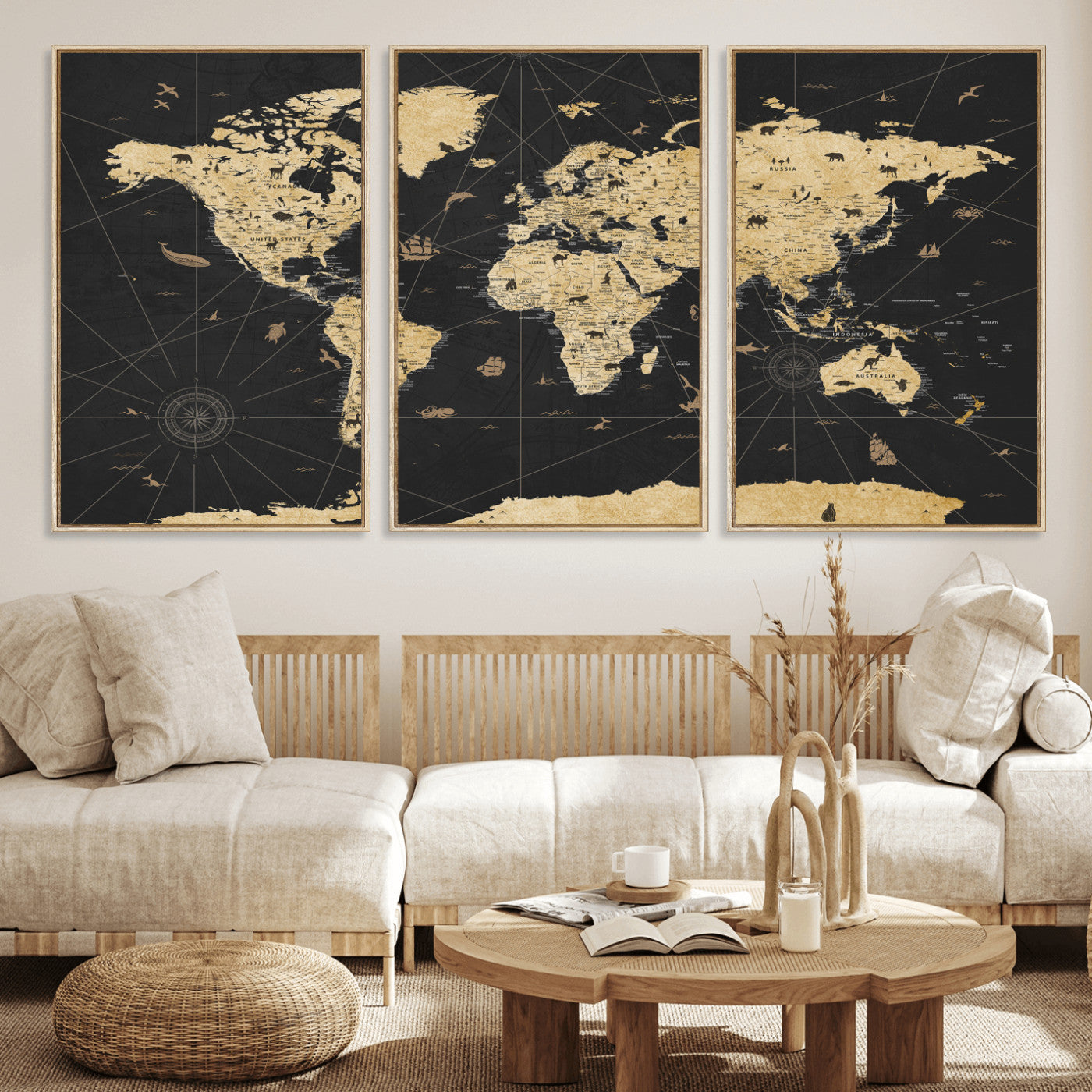 80270976-MGV-CV-36X24 - World Map Wall Art Canvas Print, Modern Decorative Framed Map Artwork Prints for Living Room, Office, Bedroom Wall Decor