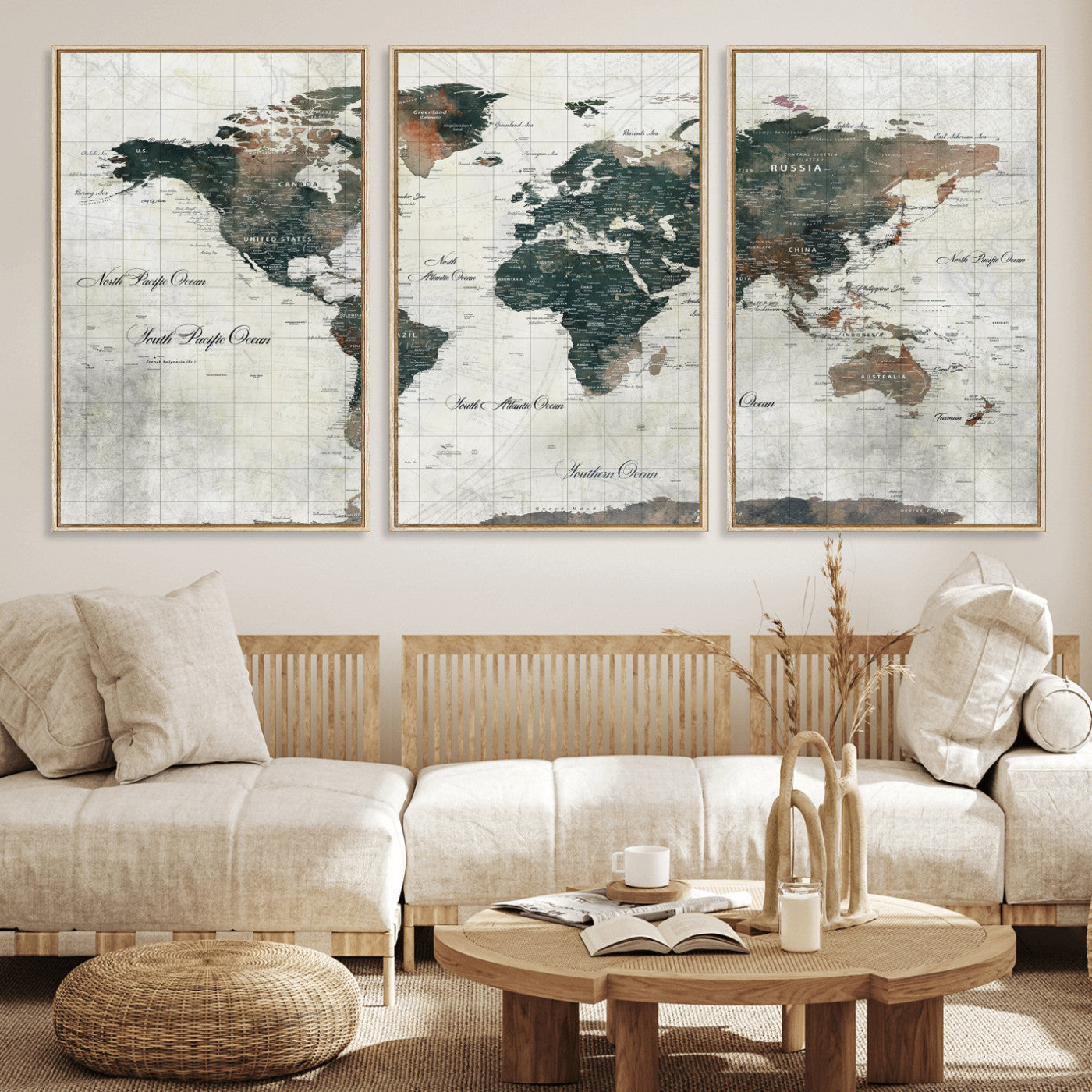 91179593-MGV-CV-36X24 - World Map Wall Art Canvas Print, Modern Decorative Framed Map Artwork Prints for Living Room, Office, Bedroom Wall Decor