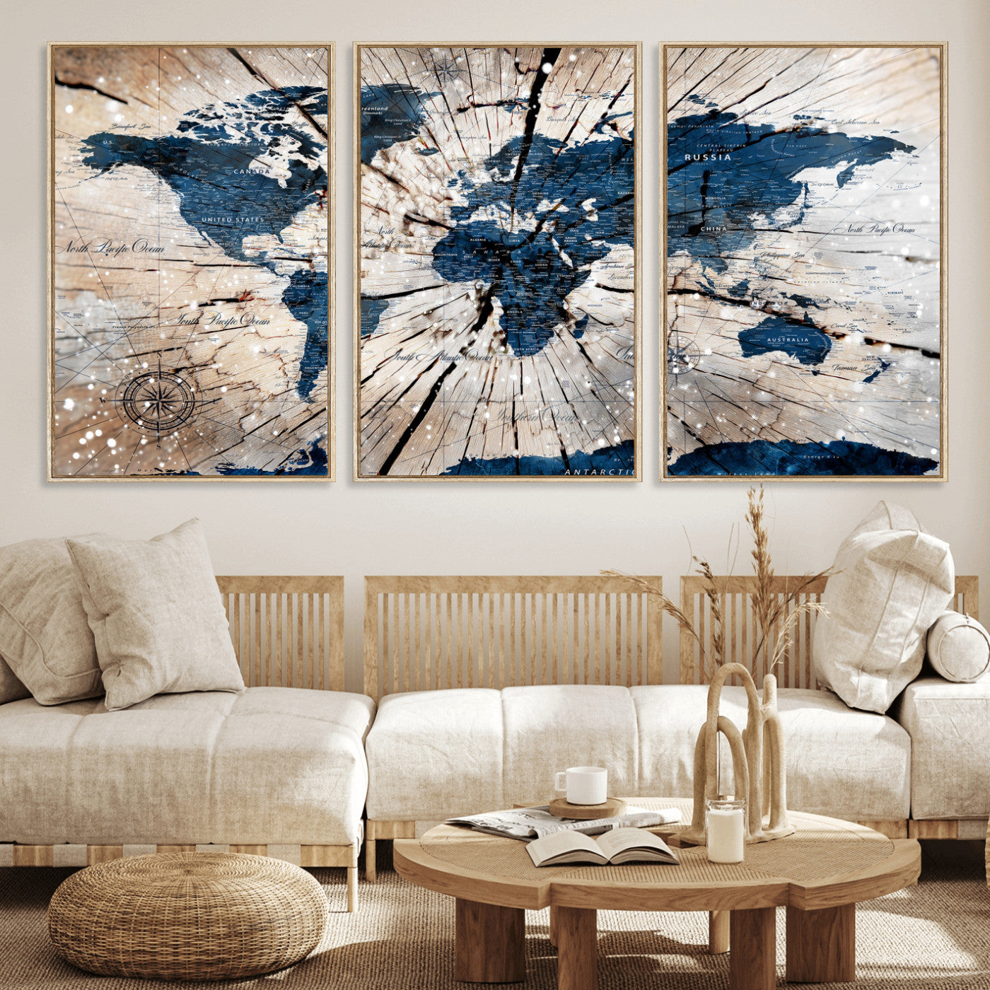 19478704-MGV-CV-36X24 - World Map Wall Art Canvas Print, Modern Decorative Framed Map Artwork Prints for Living Room, Office, Bedroom Wall Decor