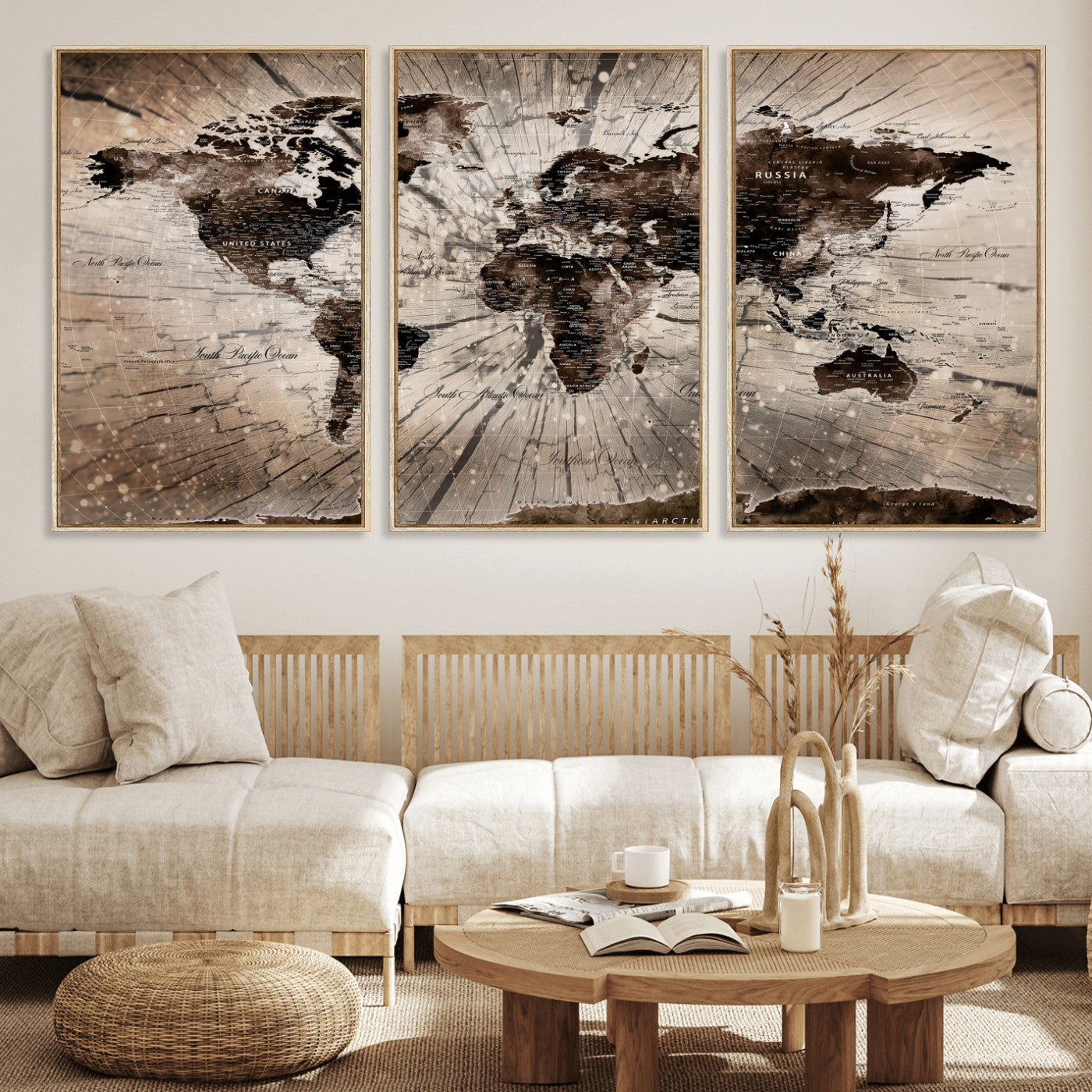 94623295-MGV-CV-36X24 - World Map Wall Art Canvas Print, Modern Decorative Framed Map Artwork Prints for Living Room, Office, Bedroom Wall Decor