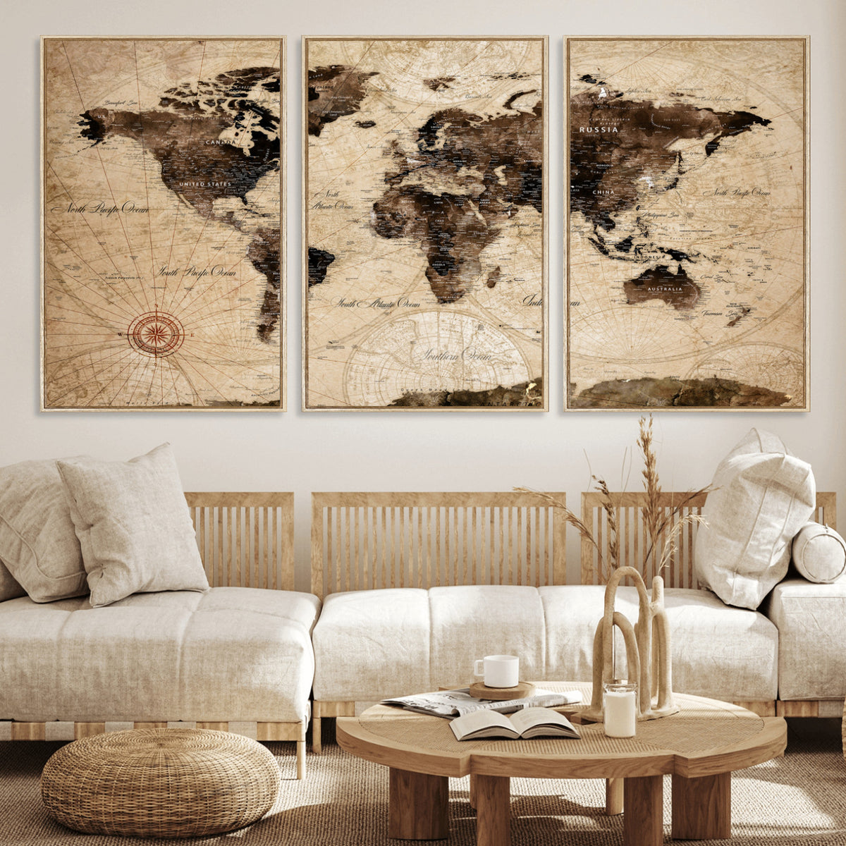 47657418-MGV-CV-36X24 - World Map Wall Art Canvas Print, Modern Decorative Framed Map Artwork Prints for Living Room, Office, Bedroom Wall Decor