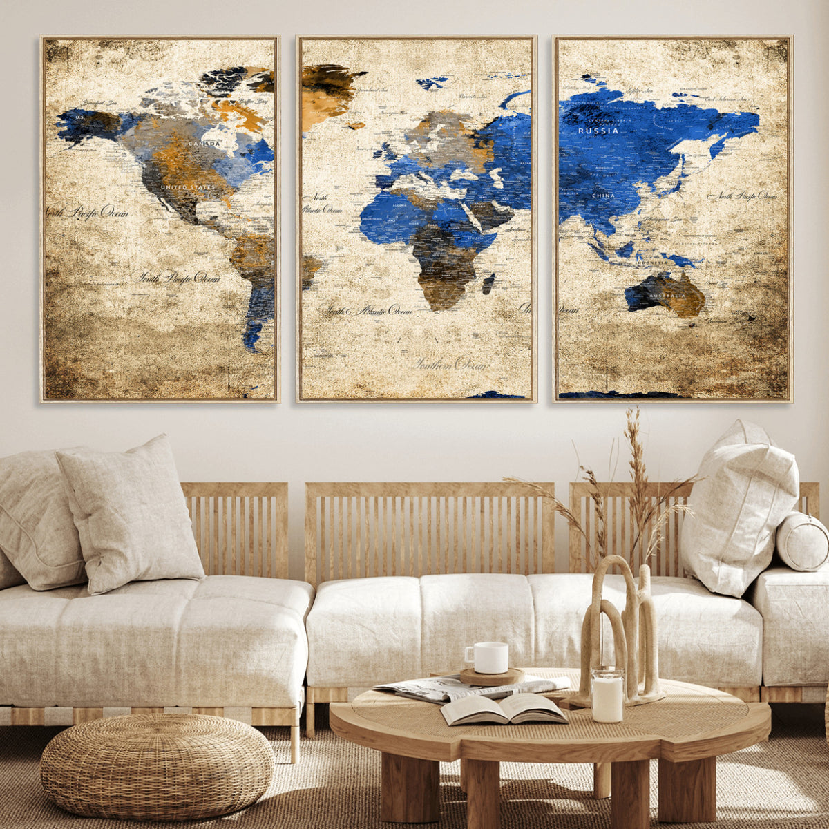 27314341-MGV-CV-36X24 - World Map Wall Art Canvas Print, Modern Decorative Framed Map Artwork Prints for Living Room, Office, Bedroom Wall Decor