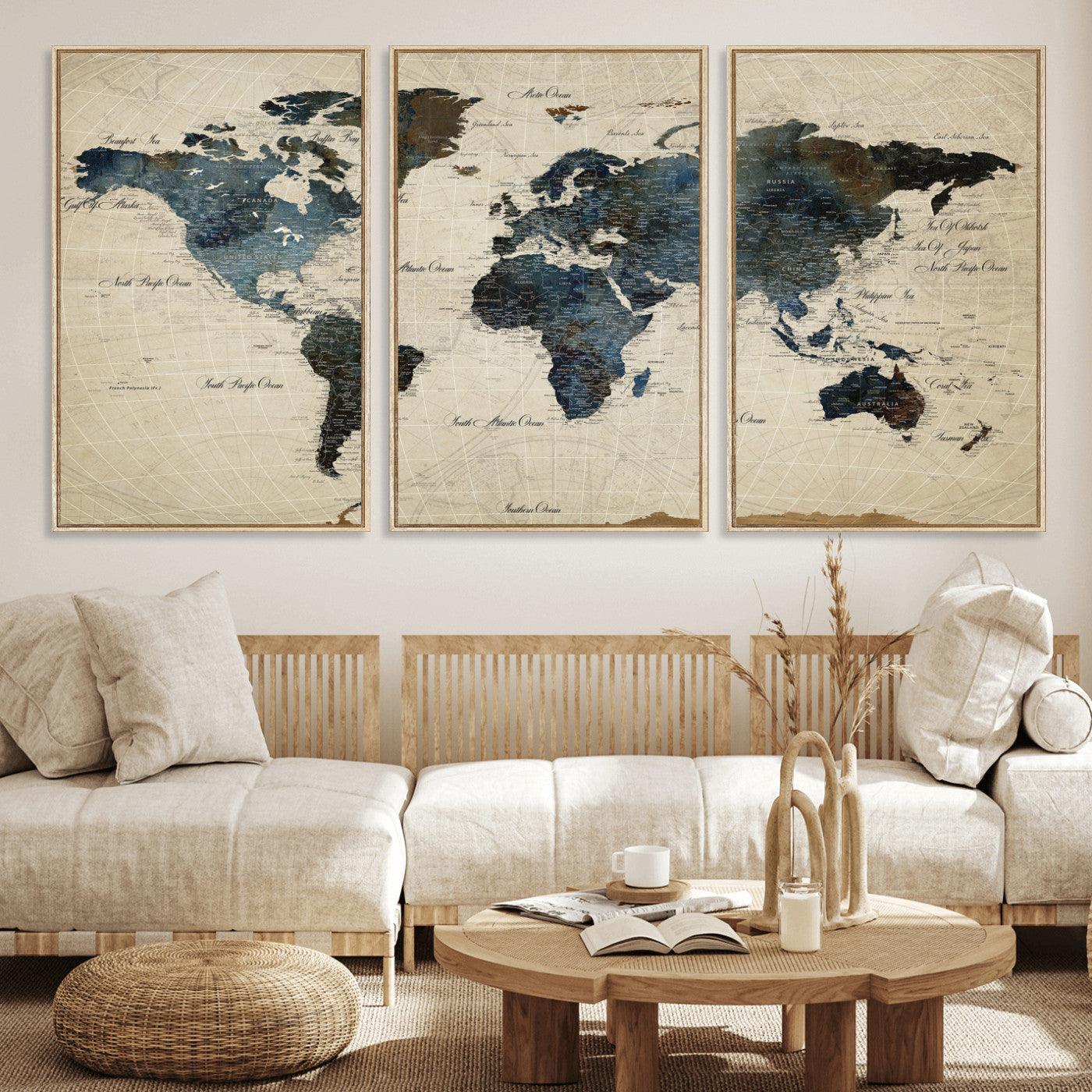 72927803-MGV-CV-36X24 - World Map Wall Art Canvas Print, Modern Decorative Framed Map Artwork Prints for Living Room, Office, Bedroom Wall Decor