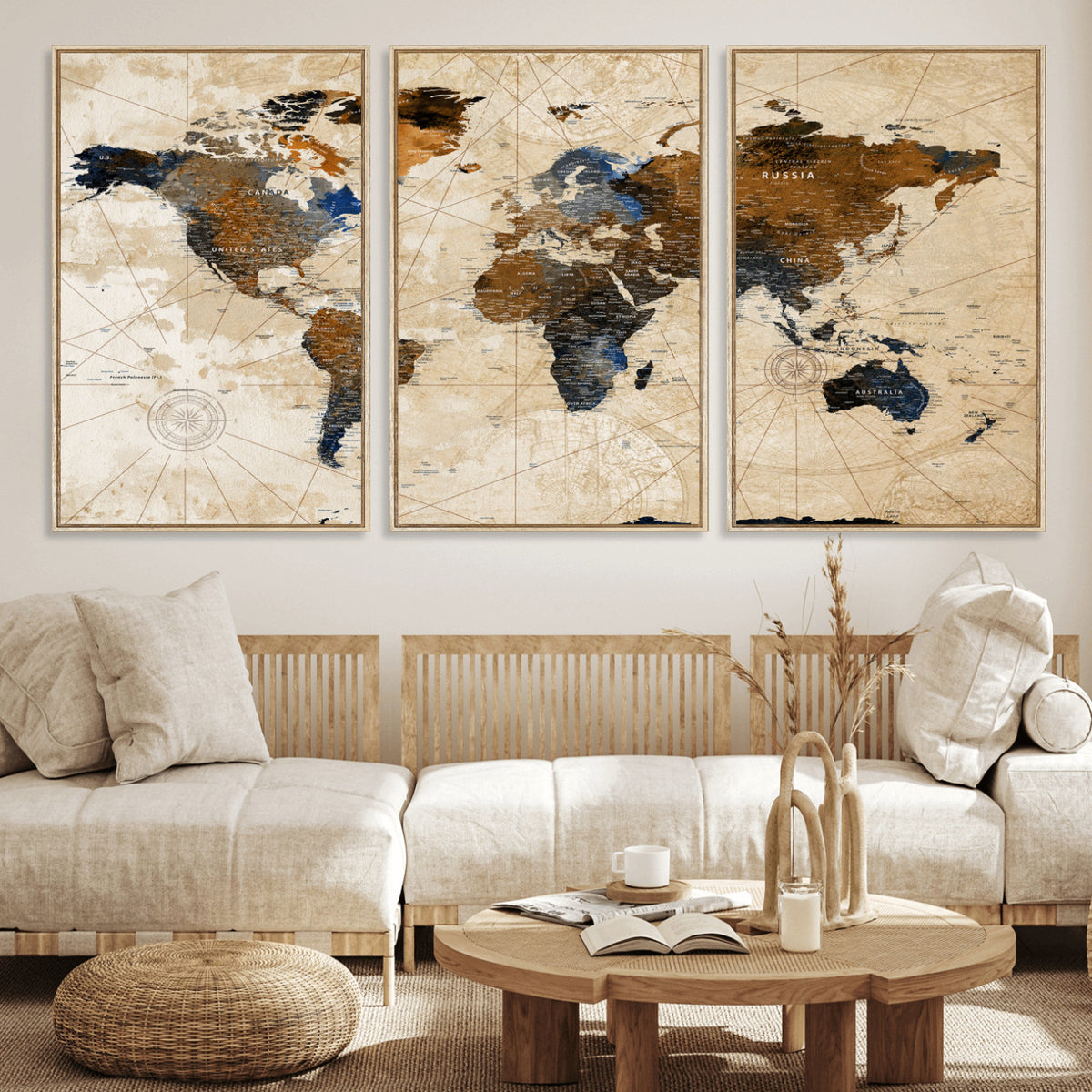 15727090-MGV-CV-36X24 - World Map Wall Art Canvas Print, Modern Decorative Framed Map Artwork Prints for Living Room, Office, Bedroom Wall Decor