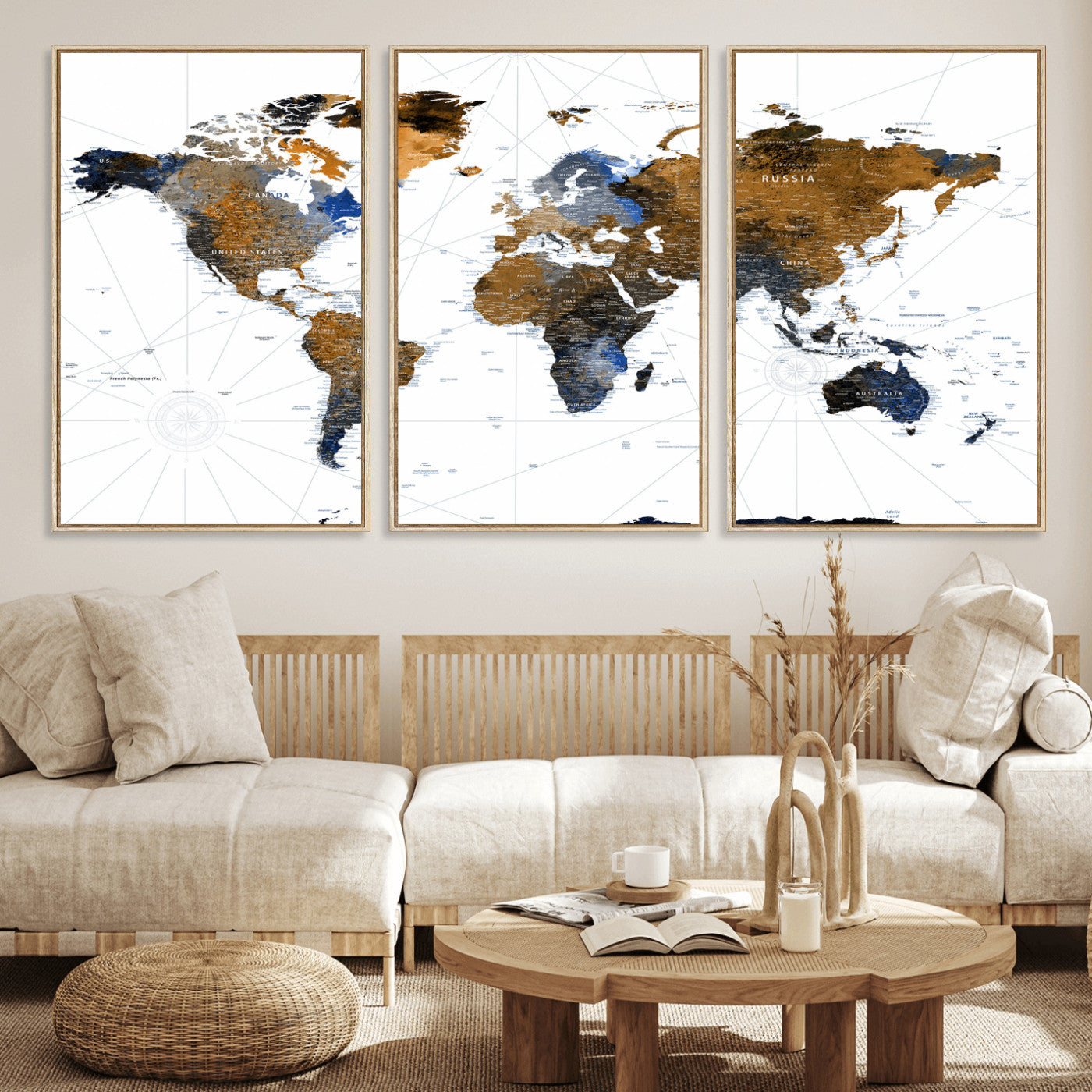 56364879-MGV-CV-36X24 - World Map Wall Art Canvas Print, Modern Decorative Framed Map Artwork Prints for Living Room Decor