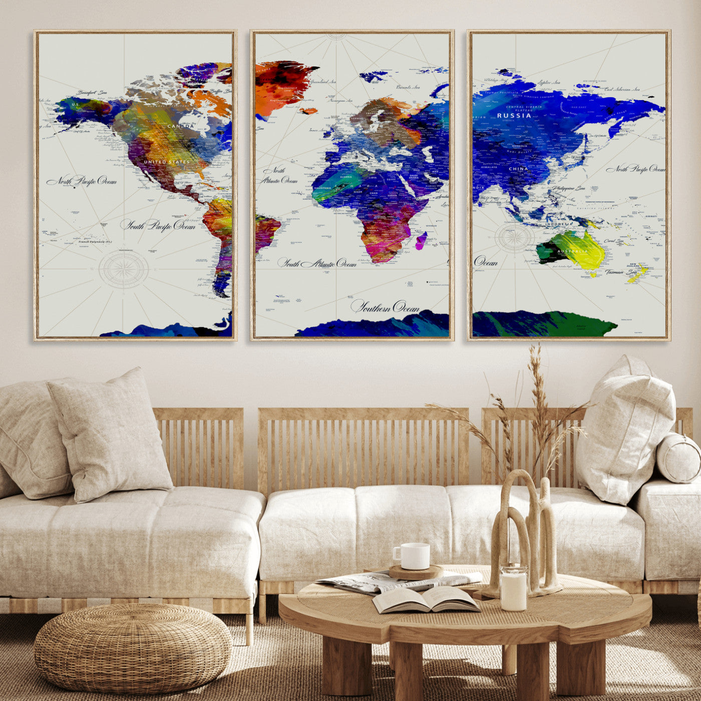 49670038-MGV-CV-36X24 - World Map Wall Art Canvas Print, Modern Decorative Framed Map Artwork Prints for Living Room, Office, Bedroom Wall Decor