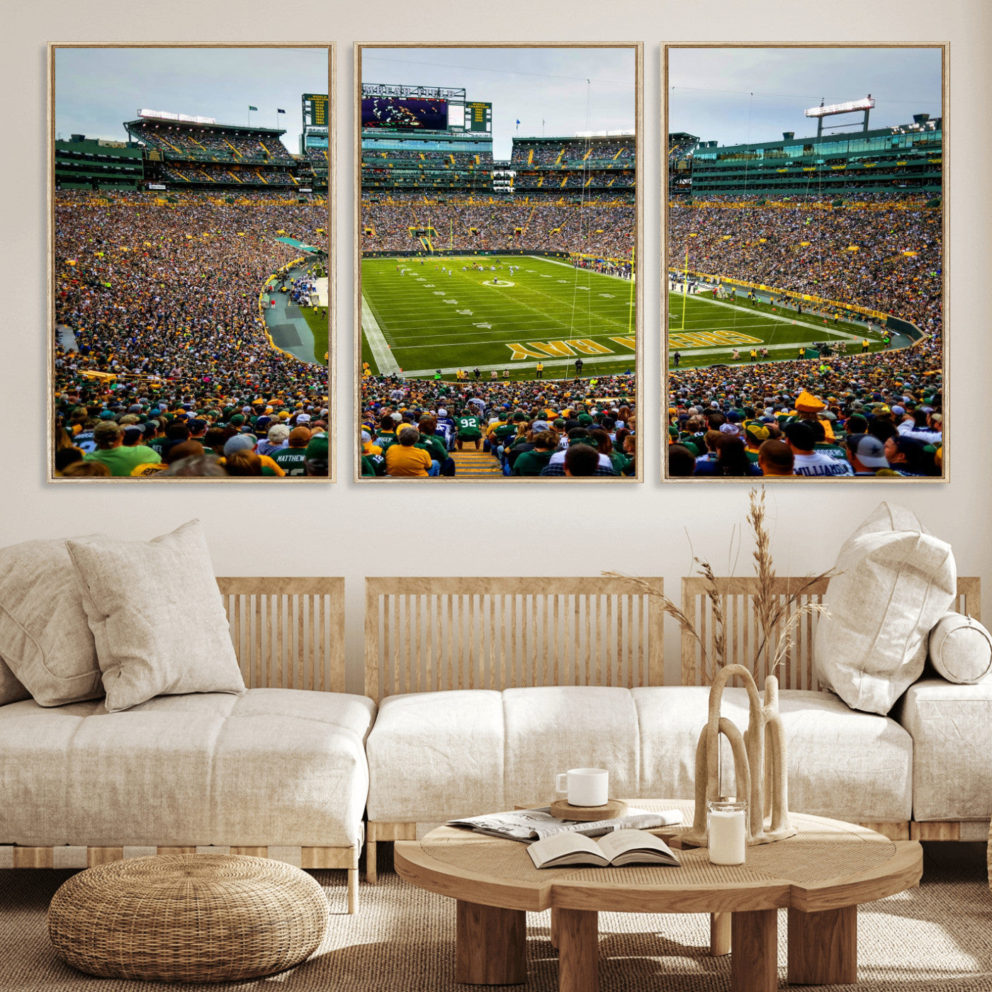 56521752-MGV-CV-36X24 - Green Bay Packers Stadium Wall Art Canvas Print, Lambeau Field Football Stadium Artwork, Framed Wall Art Ready to Hang