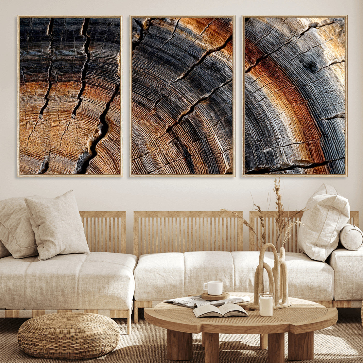 92693966E-MGV-CV-36X24 - Framed Large Abstract Wood Grain Canvas Print, Tree Ring Pattern Wall Art, Framed Canvas Ready to Hang