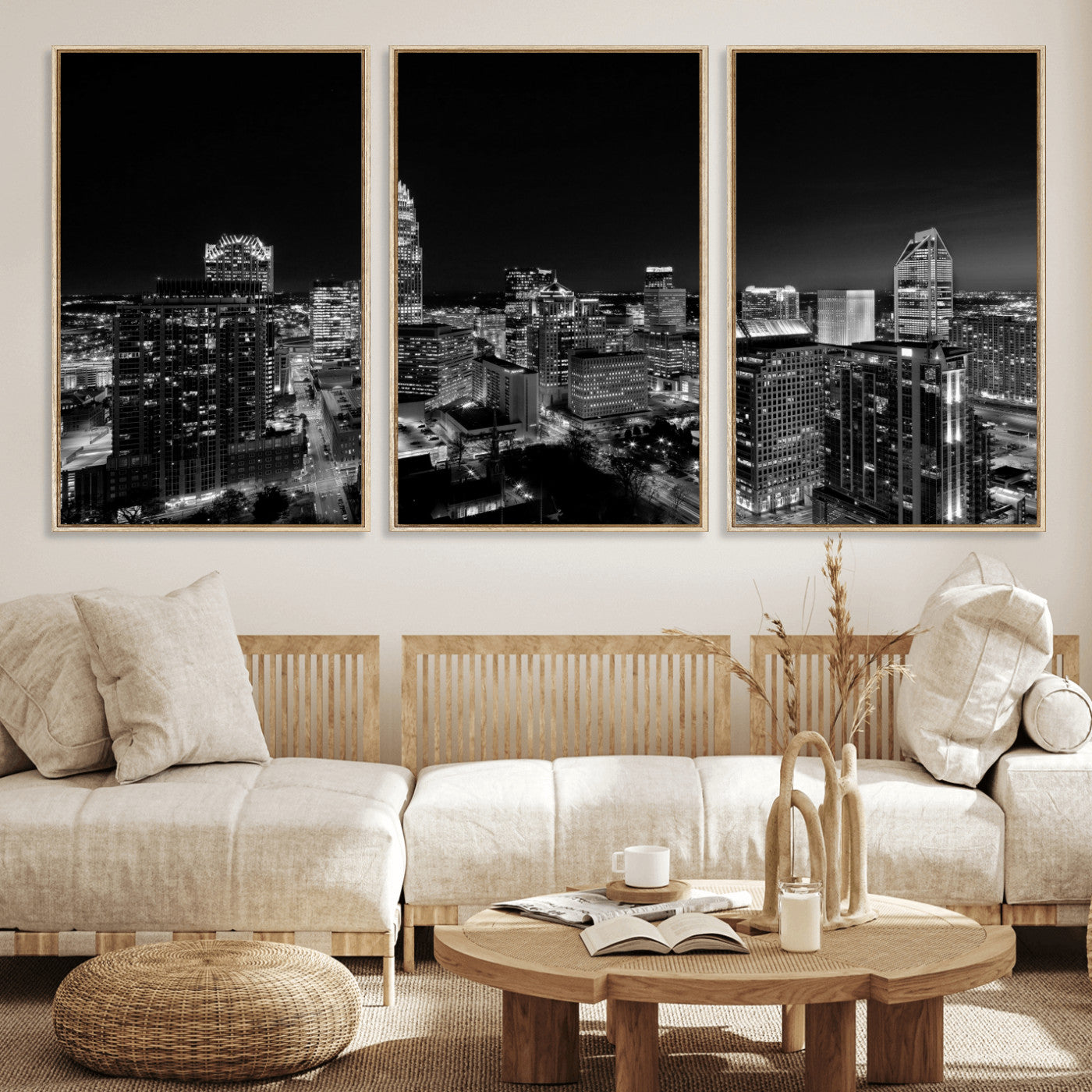 68329345-MGV-CV-36X24 - Atlanta Skyline Wall Art Canvas Print, Atlanta Downtown Night Cityscape Print for Modern Urban Wall Decor