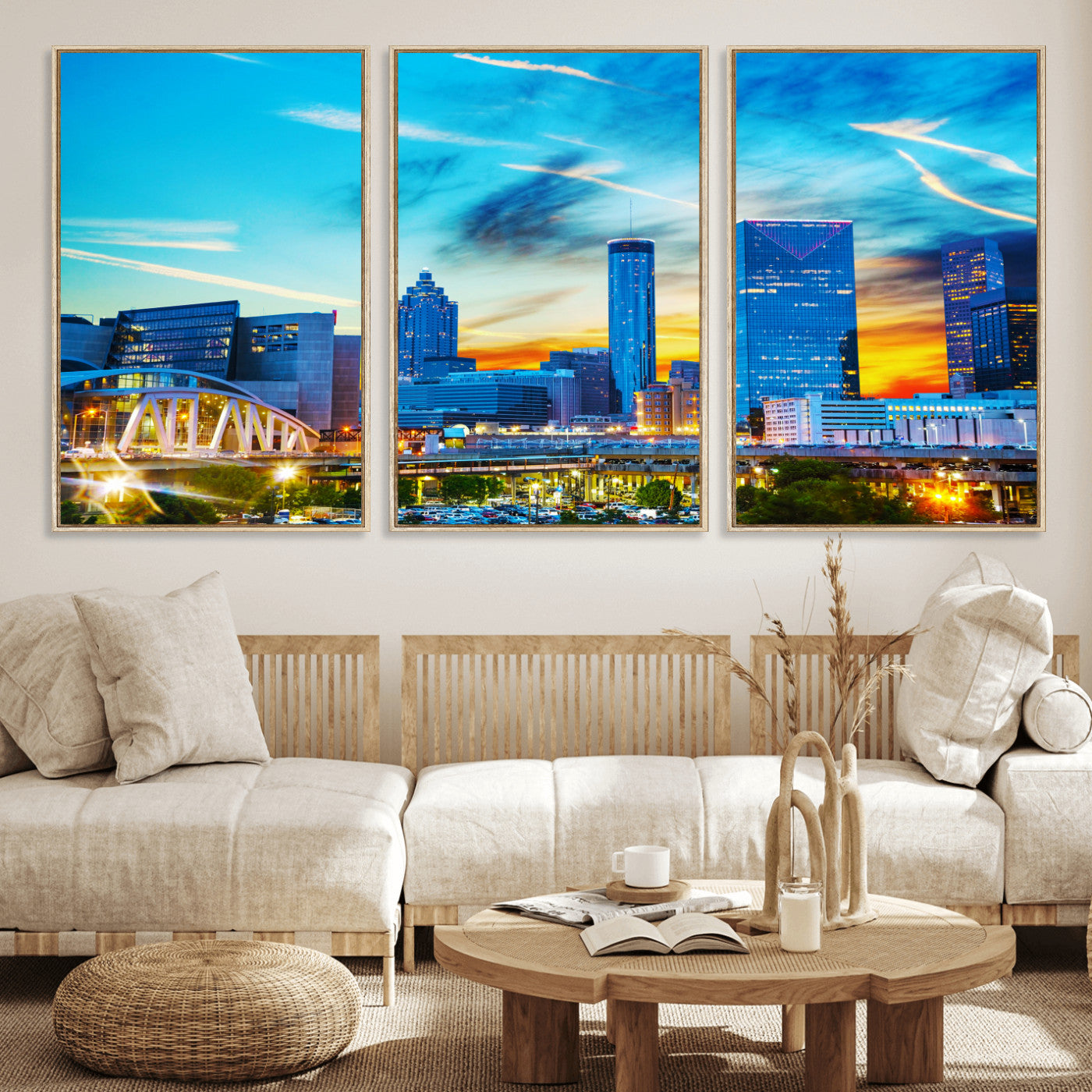23097797-MGV-CV-36X24 - Atlanta Skyline Wall Art Canvas Print, Atlanta Downtown Night Cityscape Print for Modern Urban Wall Decor