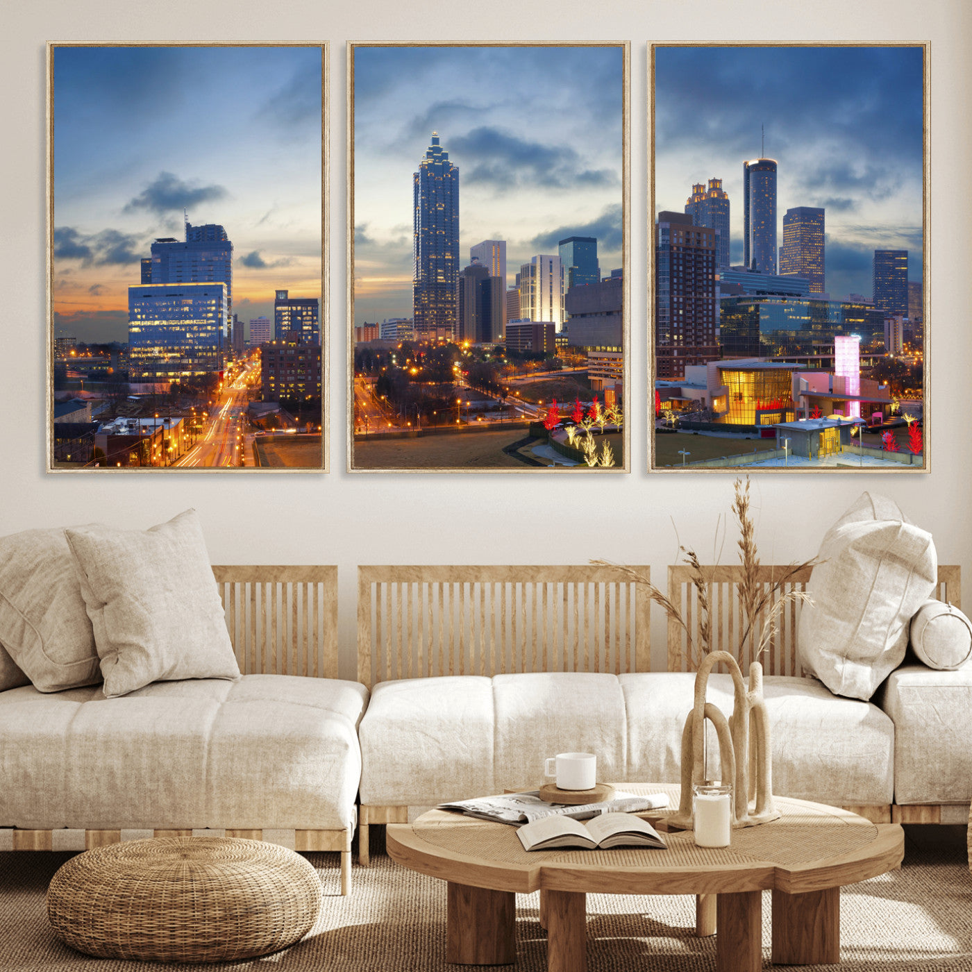 18461309-MGV-CV-36X24 - Atlanta Skyline Wall Art Canvas Print, Atlanta Downtown Night Cityscape Print for Modern Urban Wall Decor