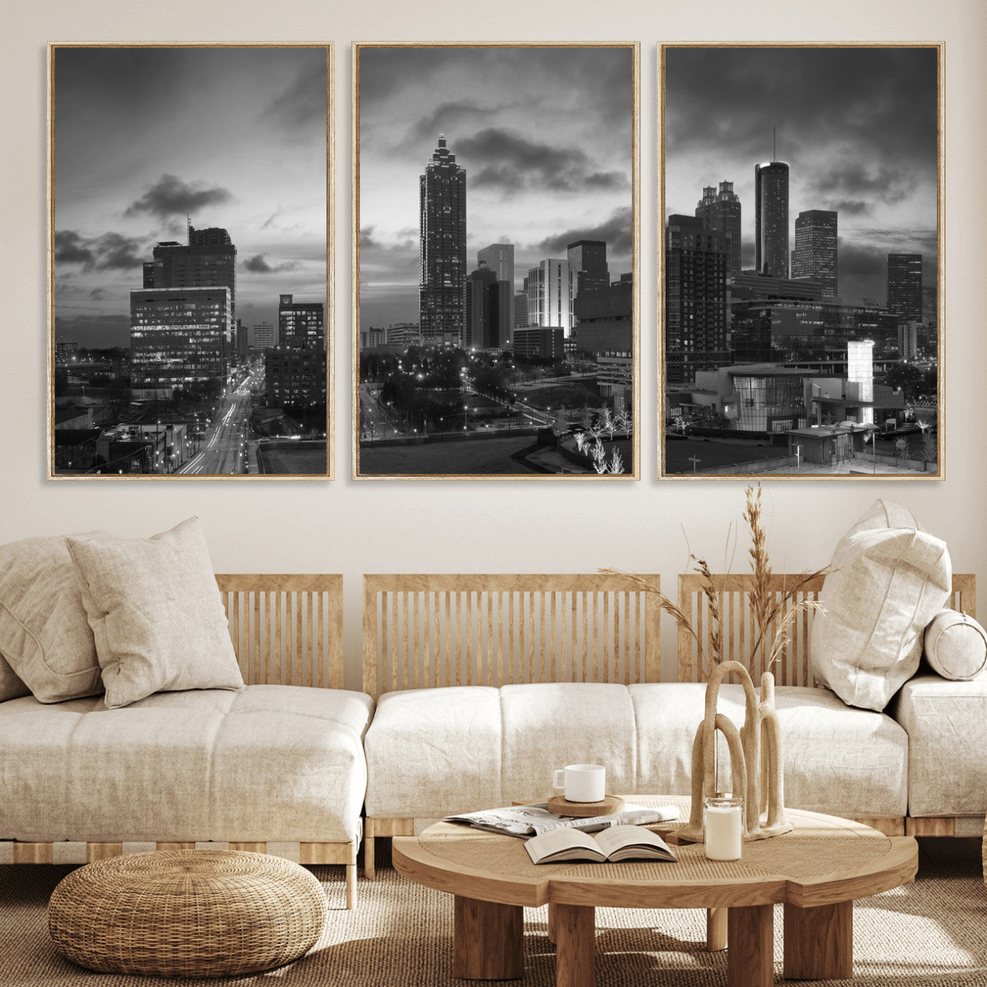 91959506-MGV-CV-36X24 - Atlanta Skyline Wall Art Canvas Print, Atlanta Downtown Night Cityscape Print for Modern Urban Wall Decor