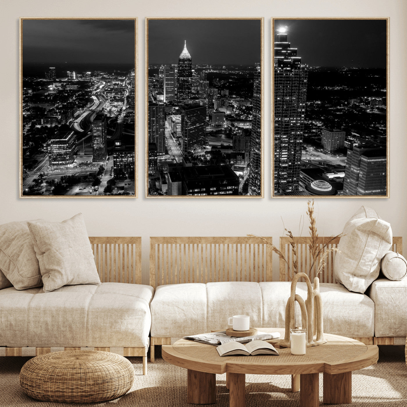 56773510-MGV-CV-36X24 - Atlanta Skyline Wall Art Canvas Print, Atlanta Downtown Night Cityscape Print for Modern Urban Wall Decor