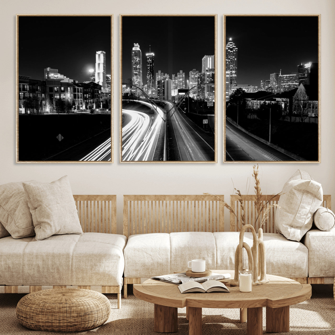 80330064-MGV-CV-36X24 - Atlanta Skyline Wall Art Canvas Print, Atlanta Downtown Night Cityscape Print for Modern Urban Wall Decor