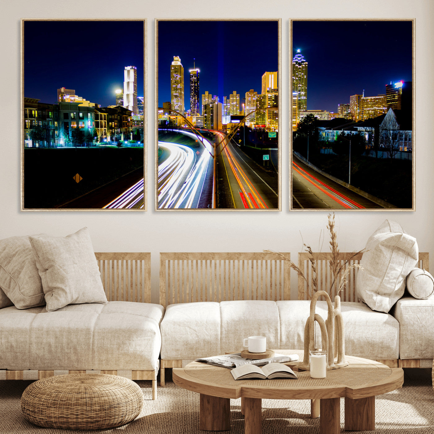 12967464-MGV-CV-36X24 - Atlanta Skyline Wall Art Canvas Print, Atlanta Downtown Night Cityscape Print for Modern Urban Wall Decor