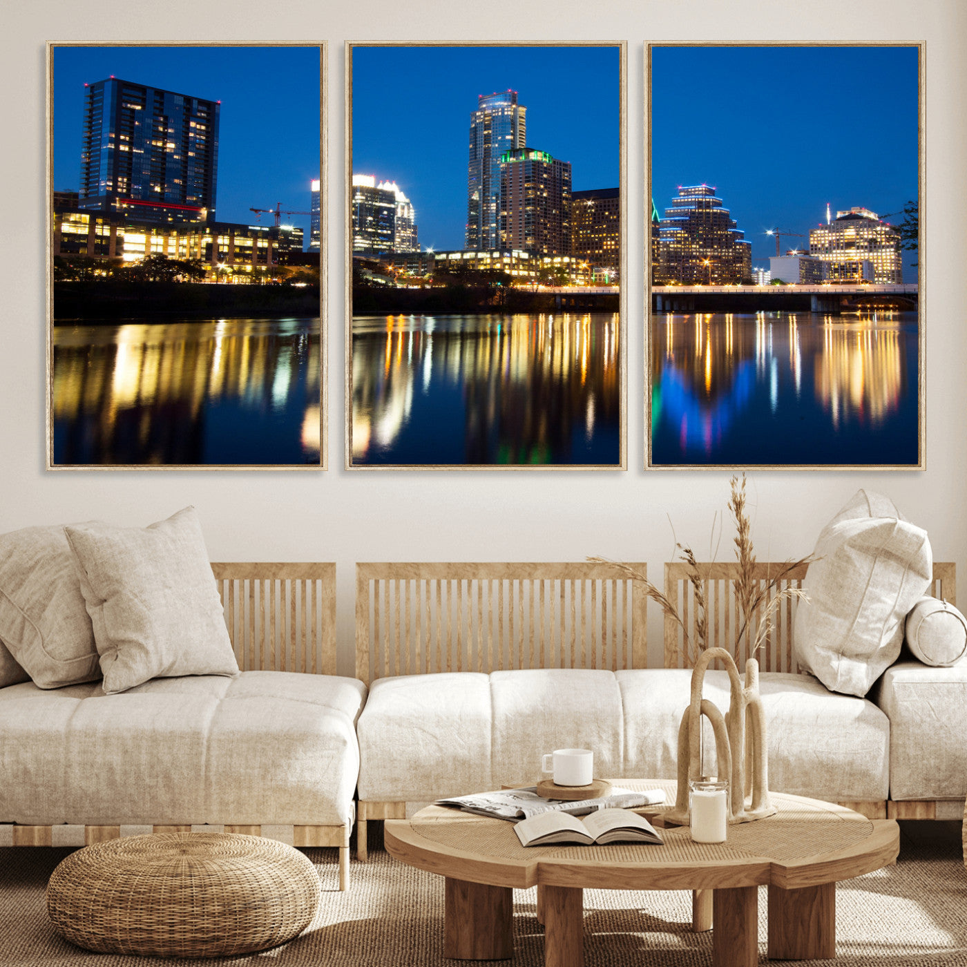 21916206-MGV-CV-36X24 - Austin Skyline Wall Art Canvas Print, Austin Downtown Night Cityscape Print for Modern Urban Wall Decor