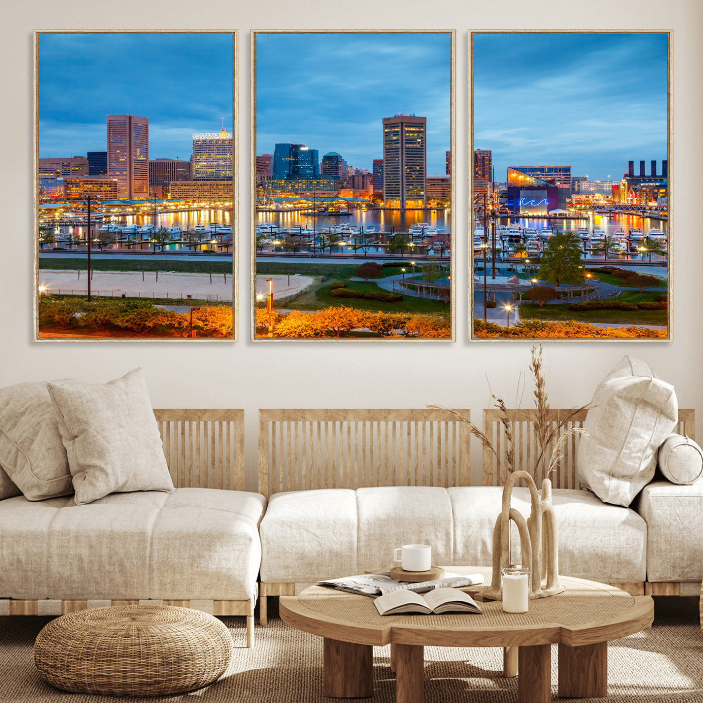 78635089-MGV-CV-36X24 - Baltimore Skyline Wall Art Canvas Print, Baltimore Downtown Night Cityscape Print for Modern Urban Wall Decor