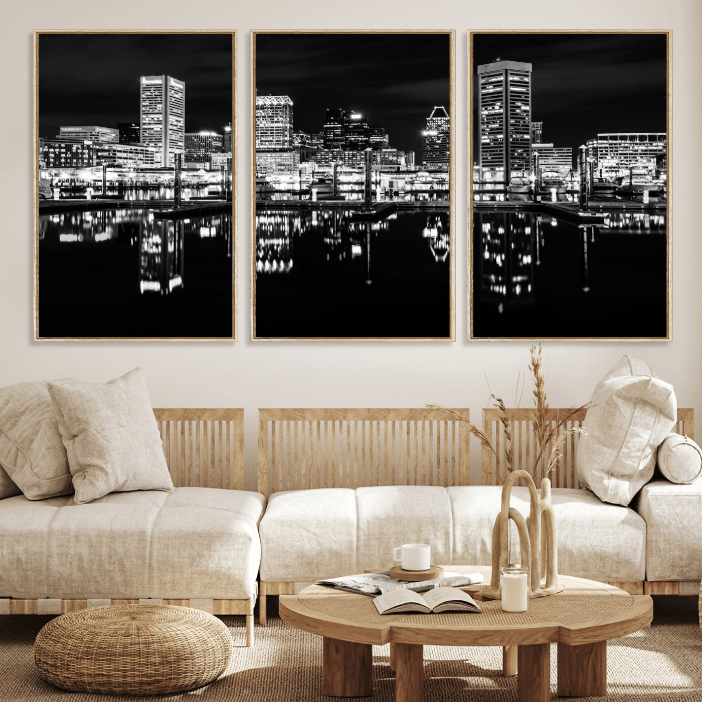 69187681-MGV-CV-36X24 - Baltimore Skyline Wall Art Canvas Print, Baltimore Downtown Night Cityscape Print for Modern Urban Wall Decor