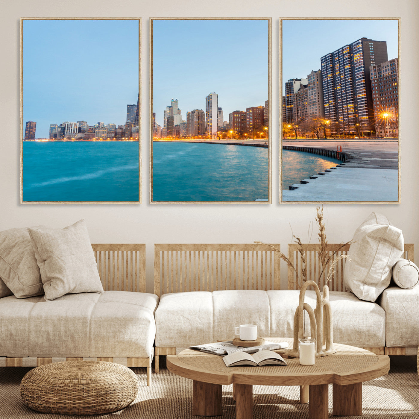 66780141-MGV-CV-36X24 - Chicago Wall Art Canvas Print, Chicago City Downtown Night Cityscape Print for Modern Urban Wall Decor