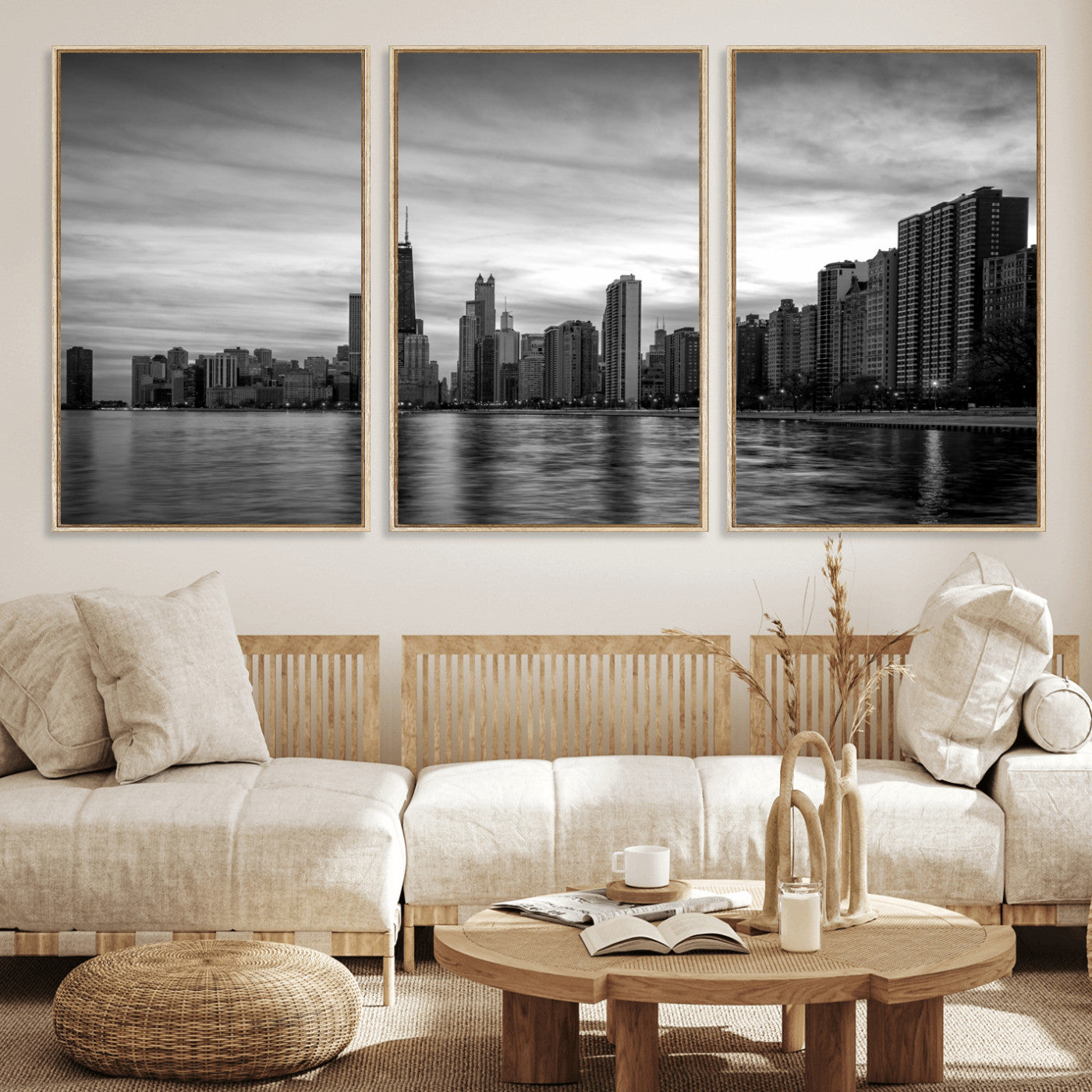 74552581-MGV-CV-36X24 - Chicago Wall Art Canvas Print, Chicago City Downtown Night Cityscape Print for Modern Urban Wall Decor