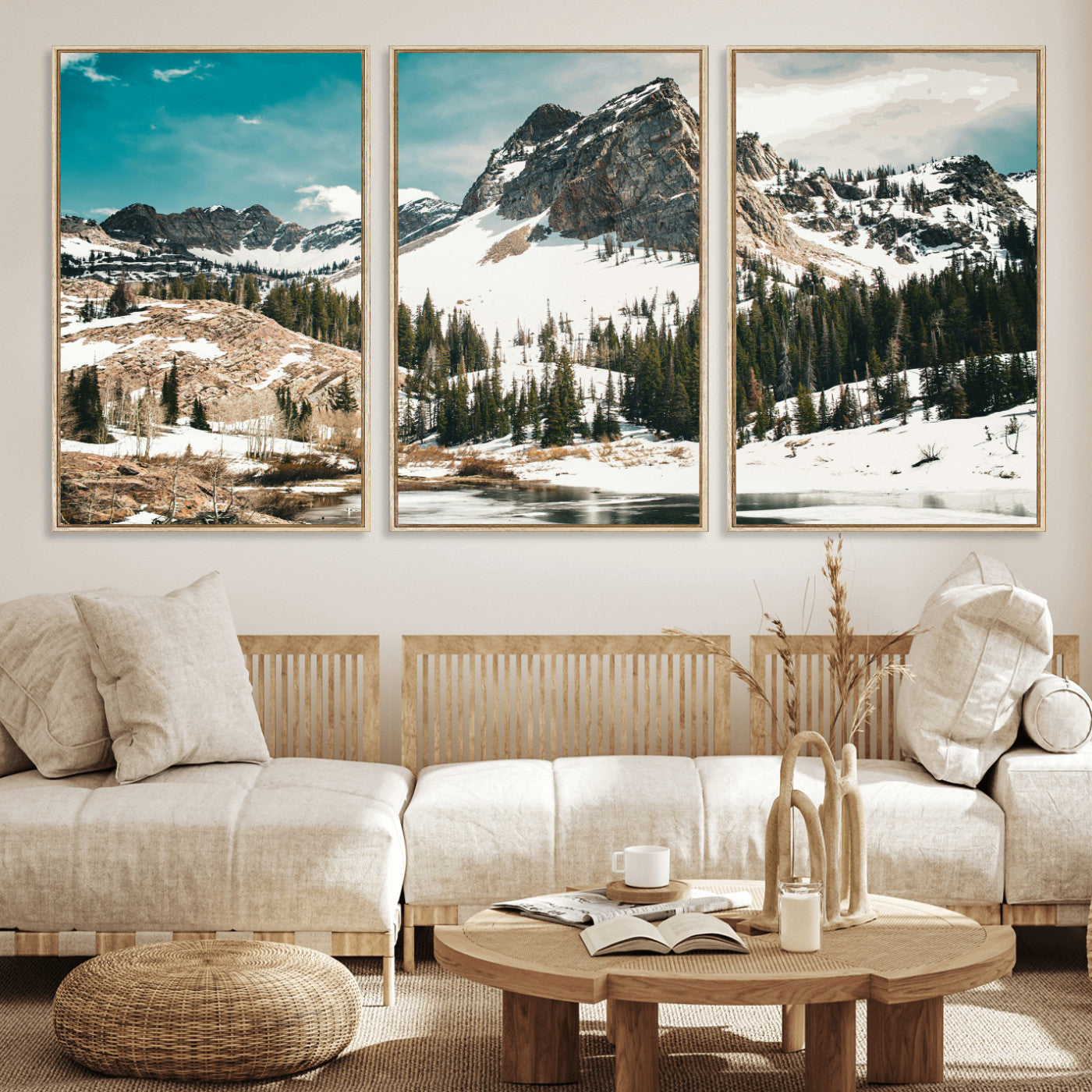56837070-MGV-CV-36X24 - Snowy Mountain Landscape Wall Art Canvas Print, Alpine Pine Forest Winter Nature Wall Decor for Living Room and Office