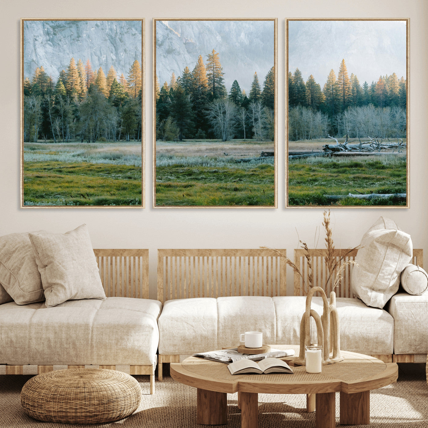 95548744-MGV-CV-36X24 - Forest Meadow Wall Art Canvas Print, Pine Tree Landscape Nature Artwork, Mountain Valley Scenic Photography, Calm Wilderness Wall Decor