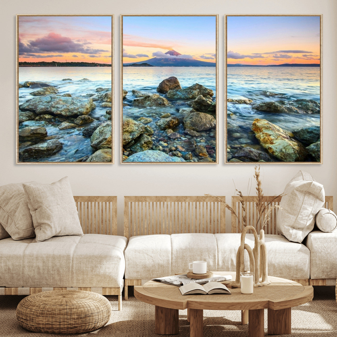 46869511-MGV-CV-36X24 - Mayon Volcano Seascape Landscape Wall Art Canvas Print, Tropical Ocean Shore Mountain Canvas Print, Philippines Coastal Scenic Art Printing