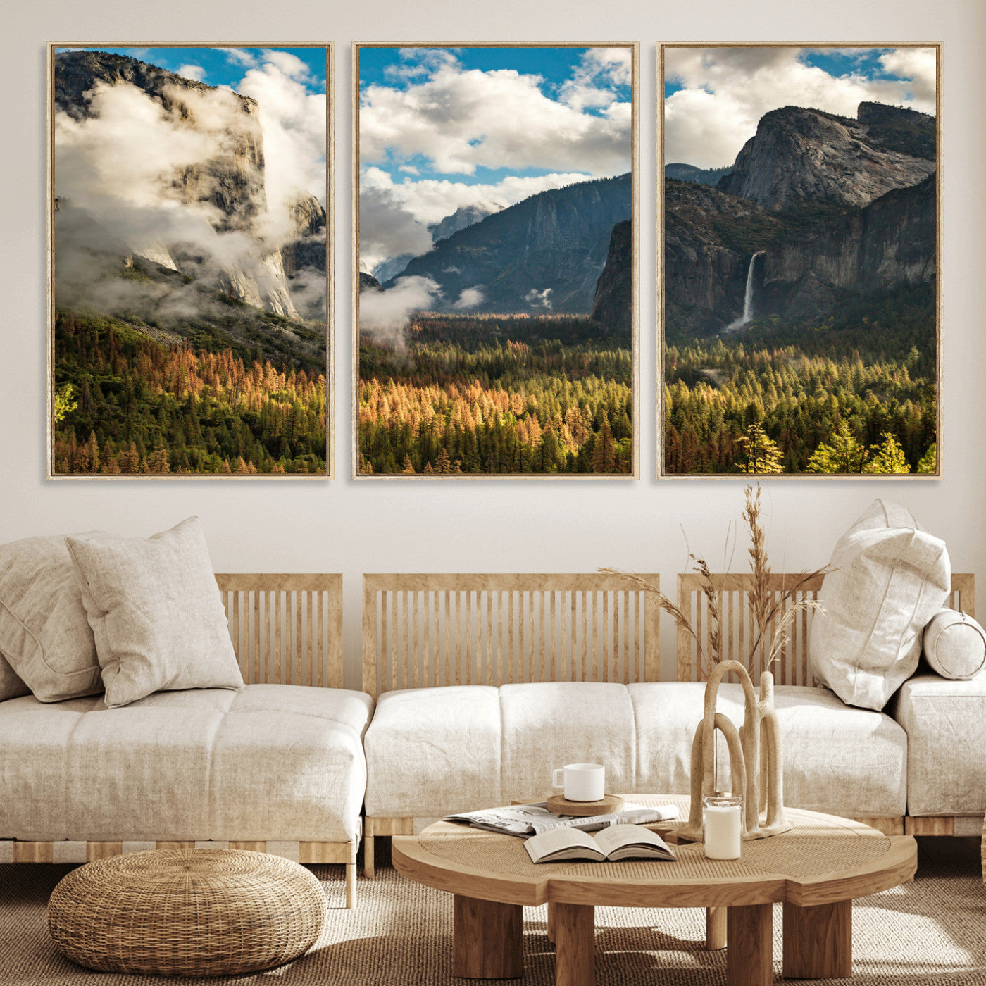 18271001-MGV-CV-36X24 - Yosemite Valley River Landscape Wall Art Canvas Print, Granite Cliffs Forest River Canvas Print, California National Park Moody Scenic Art Printi