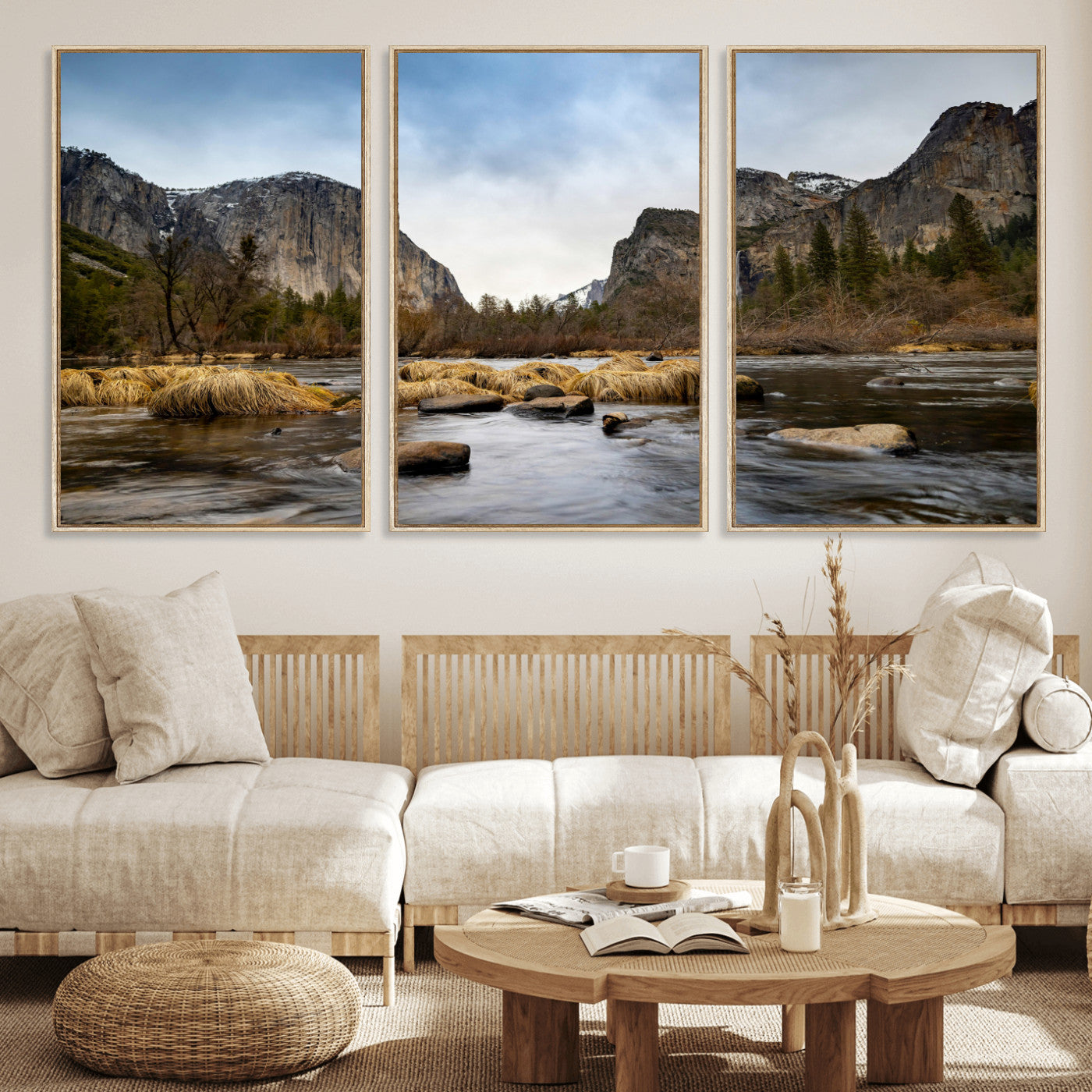 20458404-MGV-CV-36X24 - Yosemite Valley Mountain Landscape Wall Art Canvas Print, Granite Cliff Forest Valley Canvas Print, California National Park Scenic Art Printing