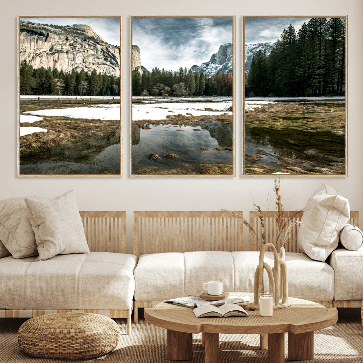 14527348-MGV-CV-36X24 - Yosemite Valley Mountain Landscape Wall Art Canvas Print, Granite Cliff Forest Valley Canvas Print, California National Park Scenic Art Printing