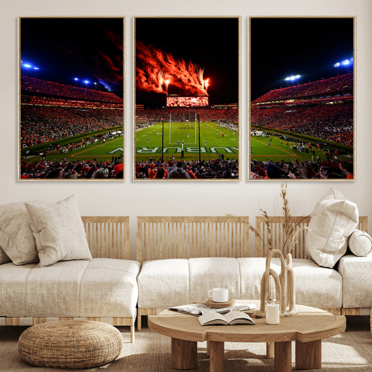 81918884-MGV-CV-36X24 - Auburn Stadium Wall Art Canvas Print, College Football Night Game Crowd, Jordan Hare Stadium Artwork