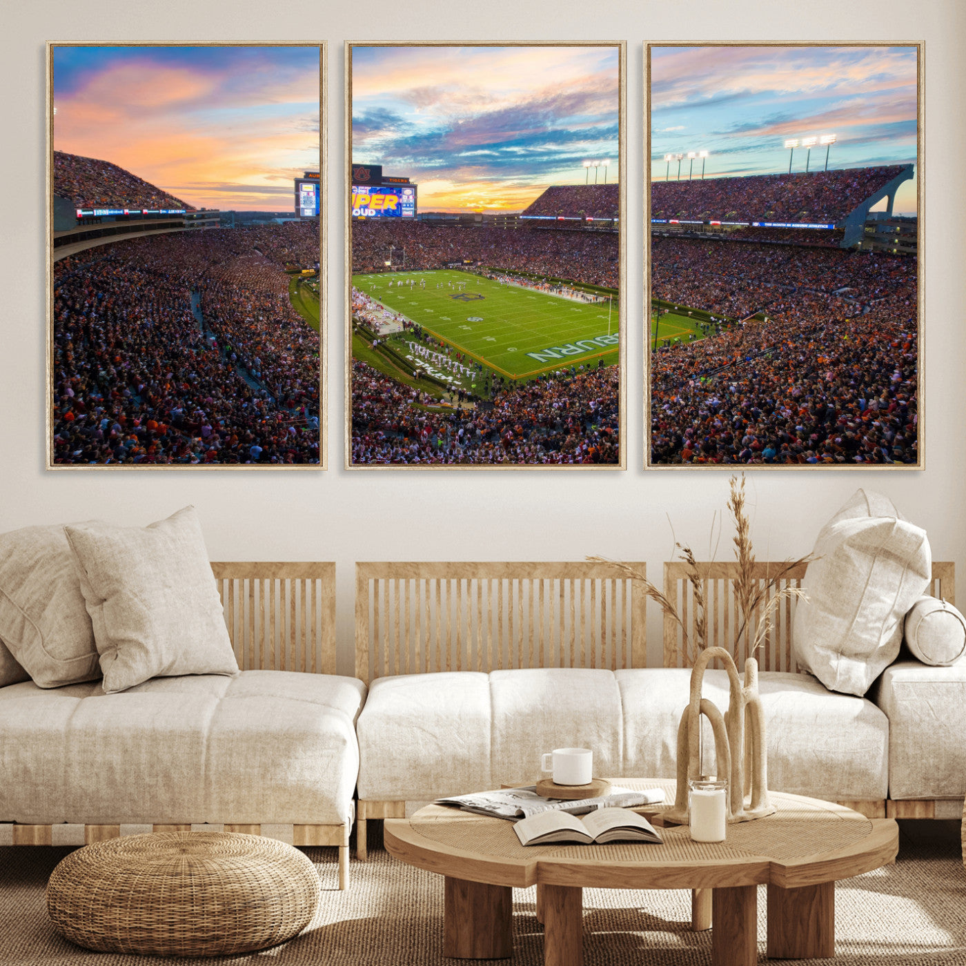 75203764-MGV-CV-36X24 - Auburn Stadium Sunset Wall Art Canvas Print, Jordan Hare Stadium Game Day Crowd, Auburn Tigers Football Artwork