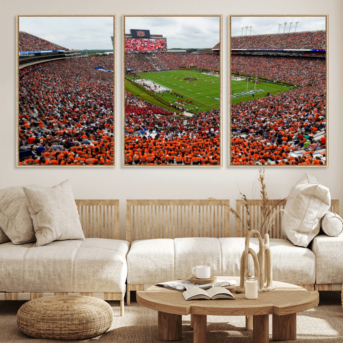 82562490-MGV-CV-36X24 - Auburn Stadium Sunset Wall Art Canvas Print, Jordan Hare Stadium Game Day Crowd, Auburn Tigers Football Artwork
