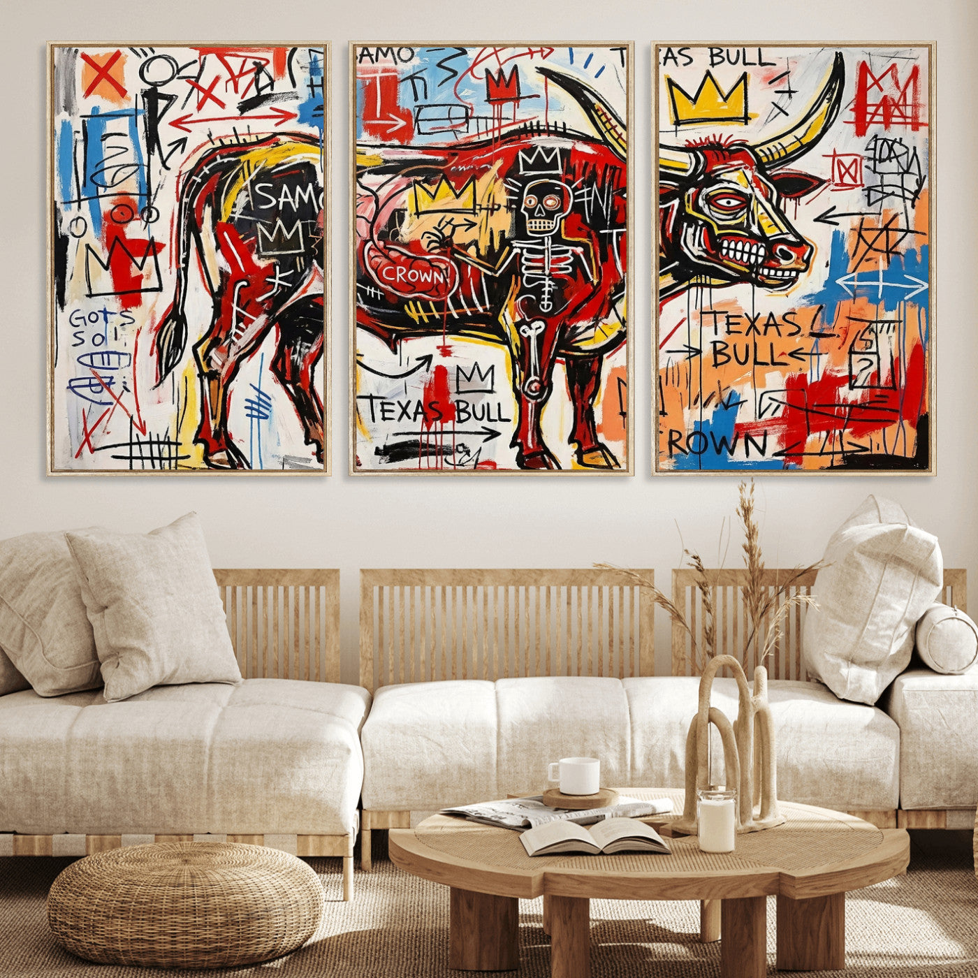 89504579-MGV-CV-36X24 - TITLE: Texas Bull Wall Art Canvas Print, Abstract Graffiti Bull Painting, Western Animal Art, Modern Ranch Decor