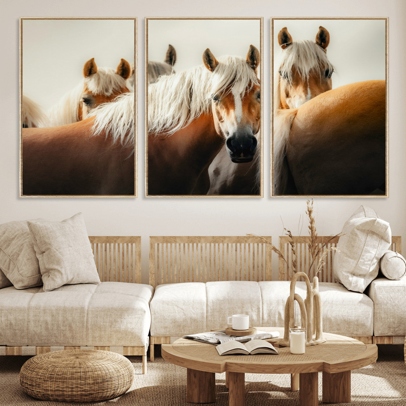 71904941-MGV-CV-36X24 - Wild Horse Herd Wall Art Canvas Print, Natural Horse Portrait Nature Wall Decor for Living Room and Office