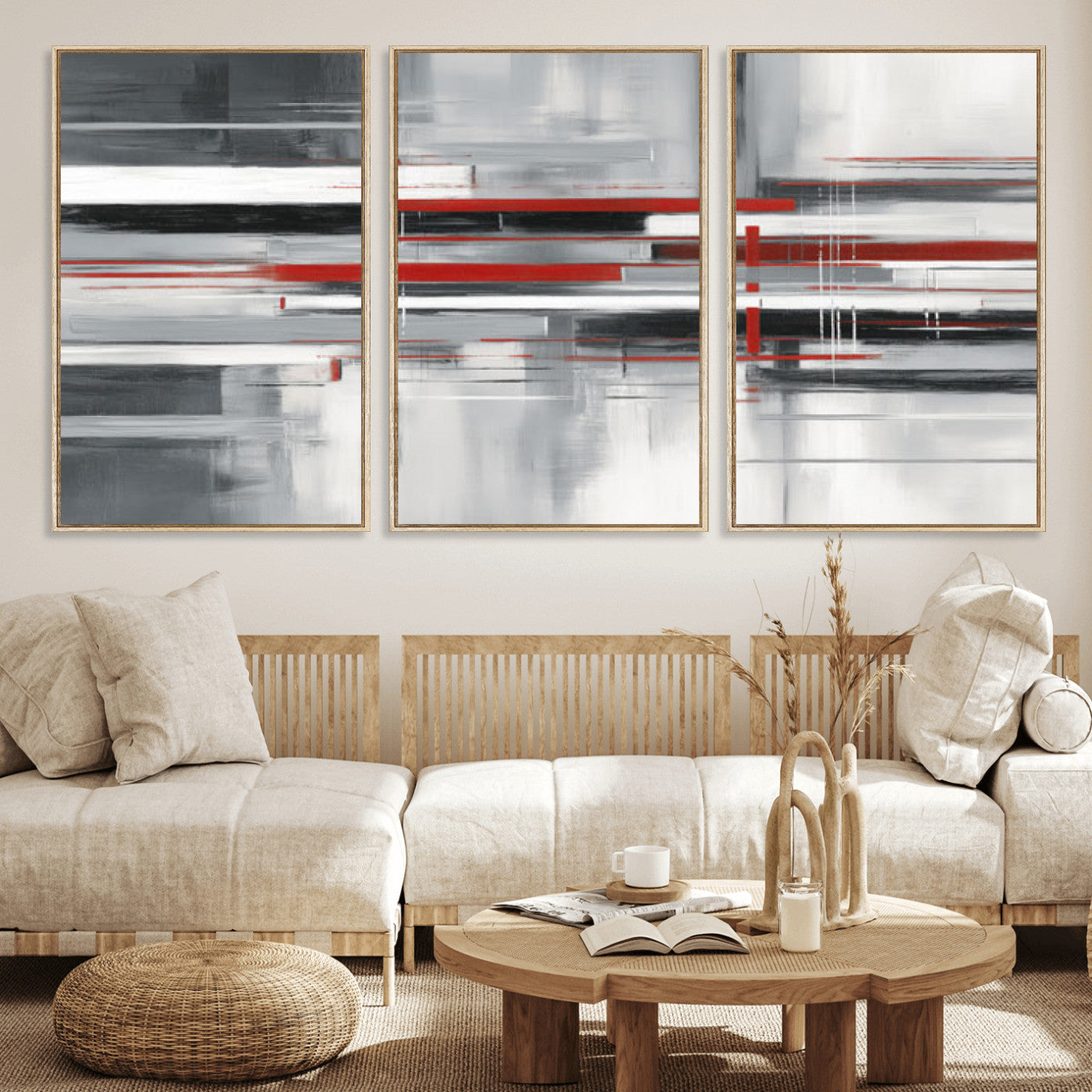 62640681-MGV-CV-36X24 - Gray Red Abstract Wall Art Canvas Print, Modern Abstract Canvas Wall Decor for Contemporary Living Room and Office