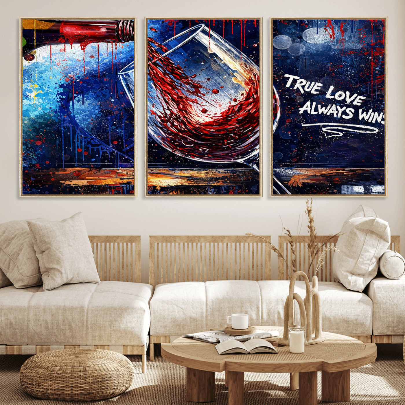 88788932-MGV-CV-36X24 - Red Wine Splash Abstract Wall Art Canvas Print, Modern Wine Glass Painting Canvas Print, Romantic Quote Contemporary Bar Art Print