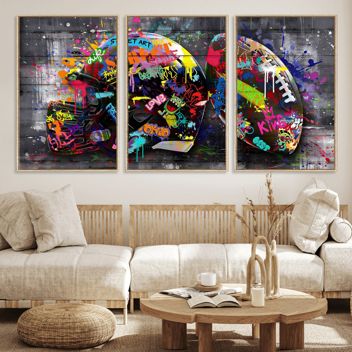 80540773-MGV-CV-36X24 - Graffiti American Football Helmet Street Art Wall Art Canvas Print
