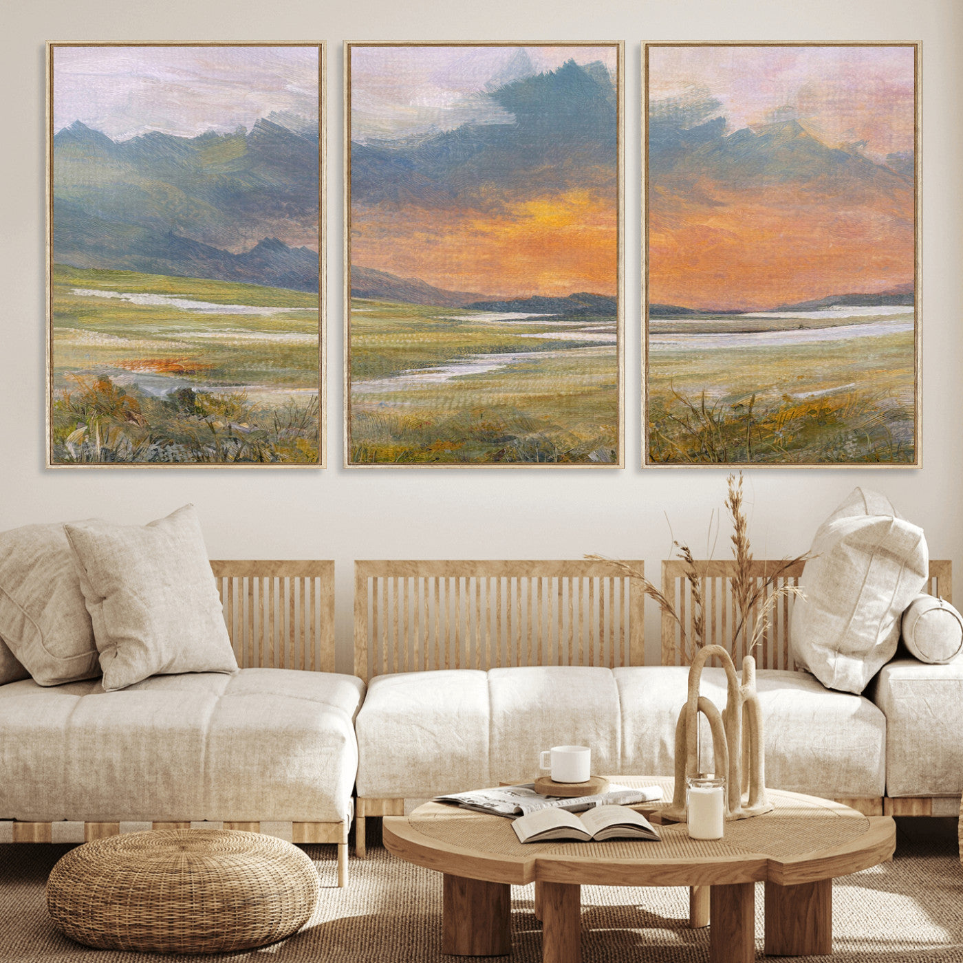 39892091-MGV-CV-36X24 - Mountain Sunset Wall Art Canvas Print Vintage Landscape Panorama Rustic Nature Decor