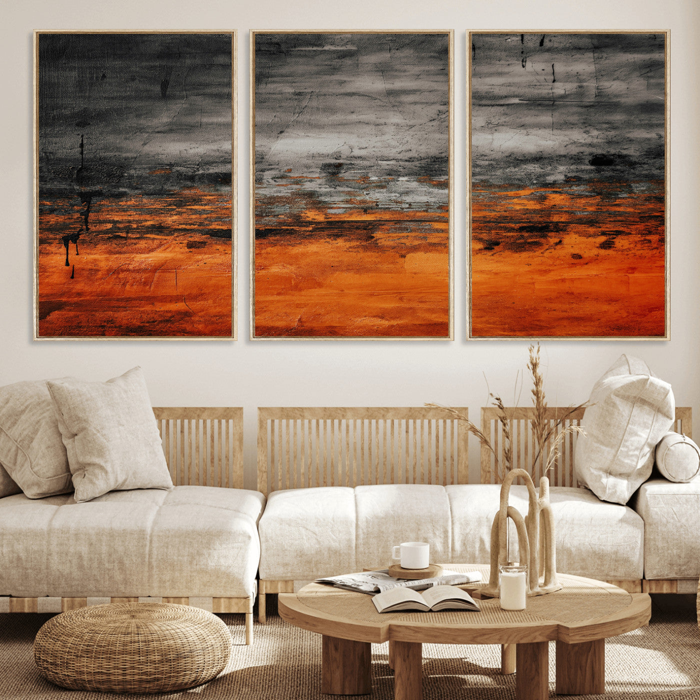 75409282-MGV-CV-36X24 - Black Orange Abstract Wall Art Canvas Print Modern Textured Painting Decor