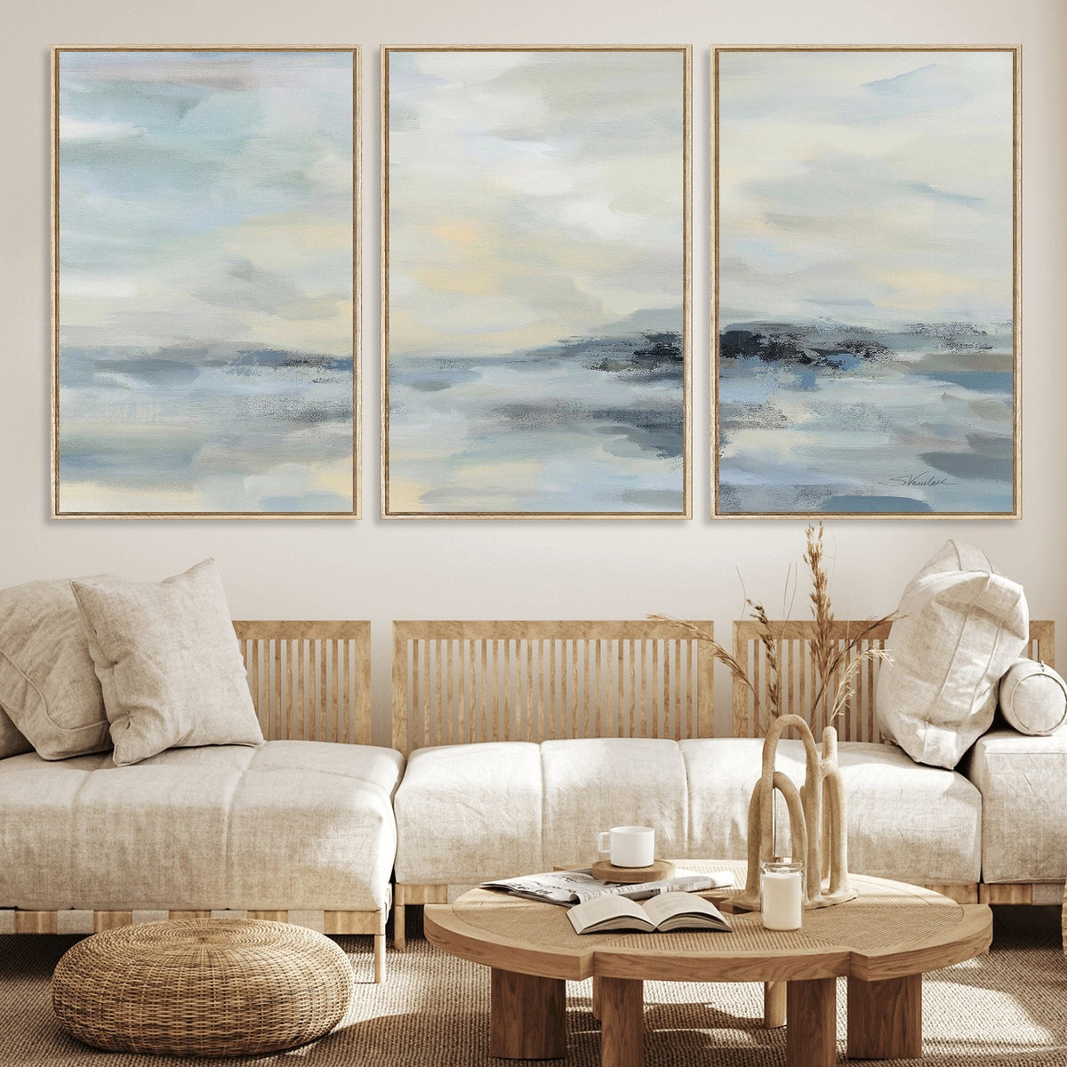 Abstract Coastal Landscape Wall Art Canvas Print | Soft Blue Gray Minimalist Art