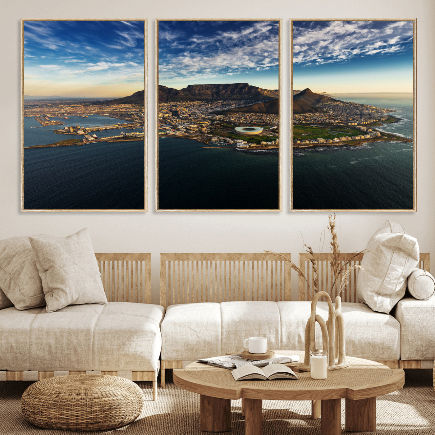 14654591-MGV-CV-36X24 - Cape Town Skyline Wall Art Canvas Print – Table Mountain Coastal Cityscape Artwork for Modern Office Decor