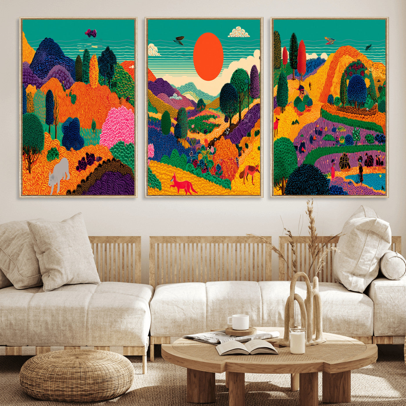 45710397-MGV-CV-48X32-3P - Colorful Japanese Landscape Print: Maximalist Panoramic Wall Art