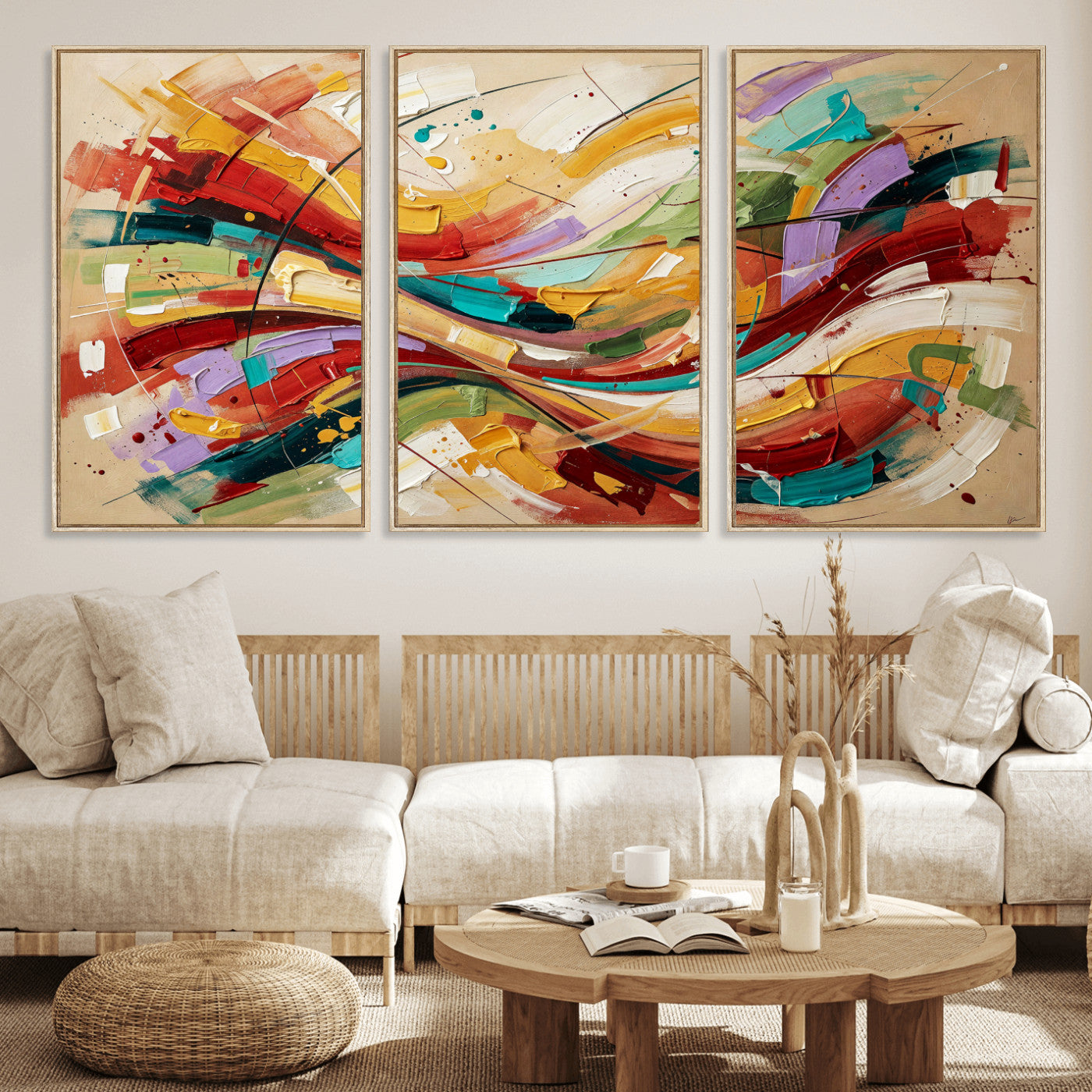 39887645-MGV-CV-36X24 - Geometric Abstract Wall Art Canvas Print, Orange Blue Abstract Expressionist Painting Print, Modern Geometric Abstract Canvas Art