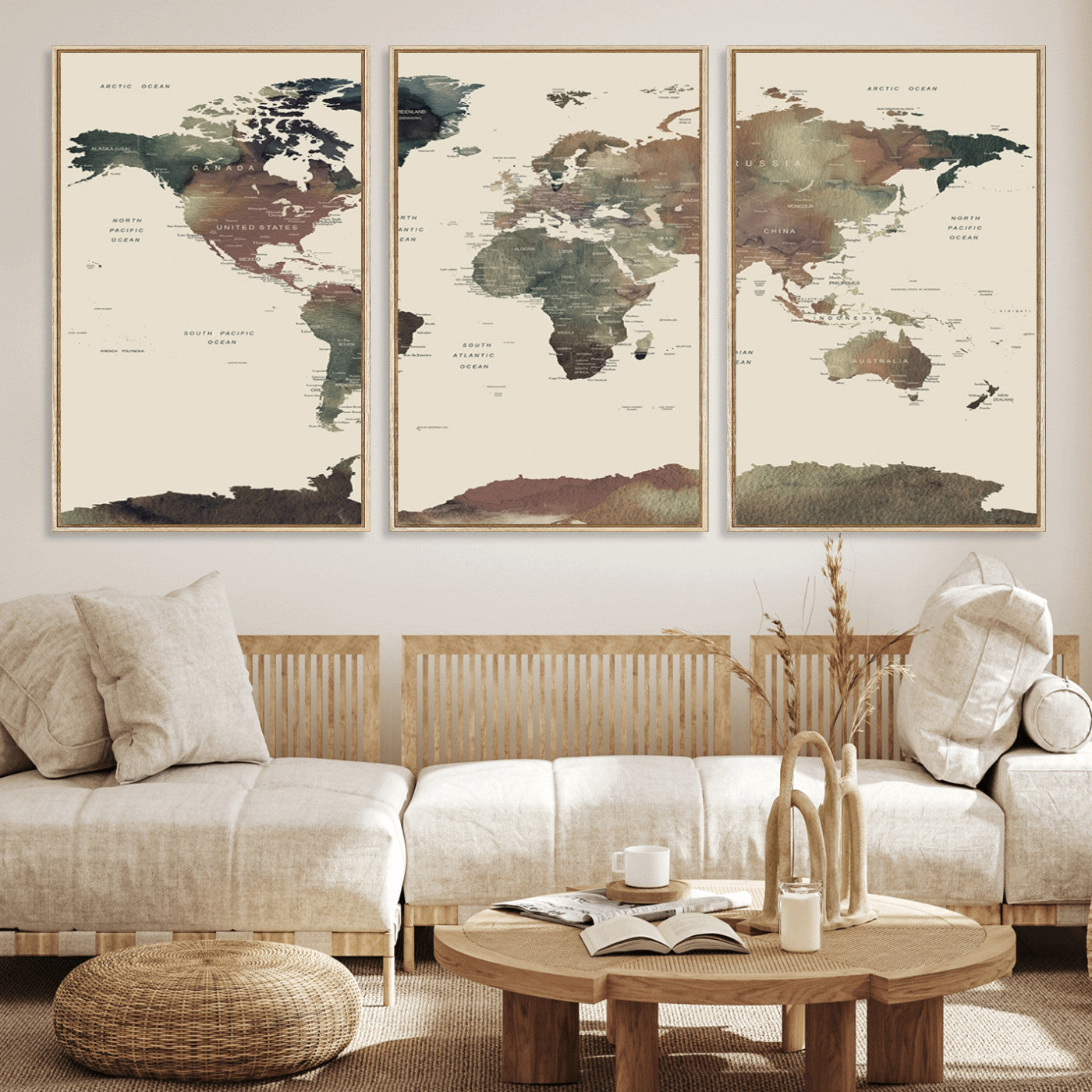 MGV-FC-60X30-3P - World Map Wall Art Canvas Print for Home and Office Decor